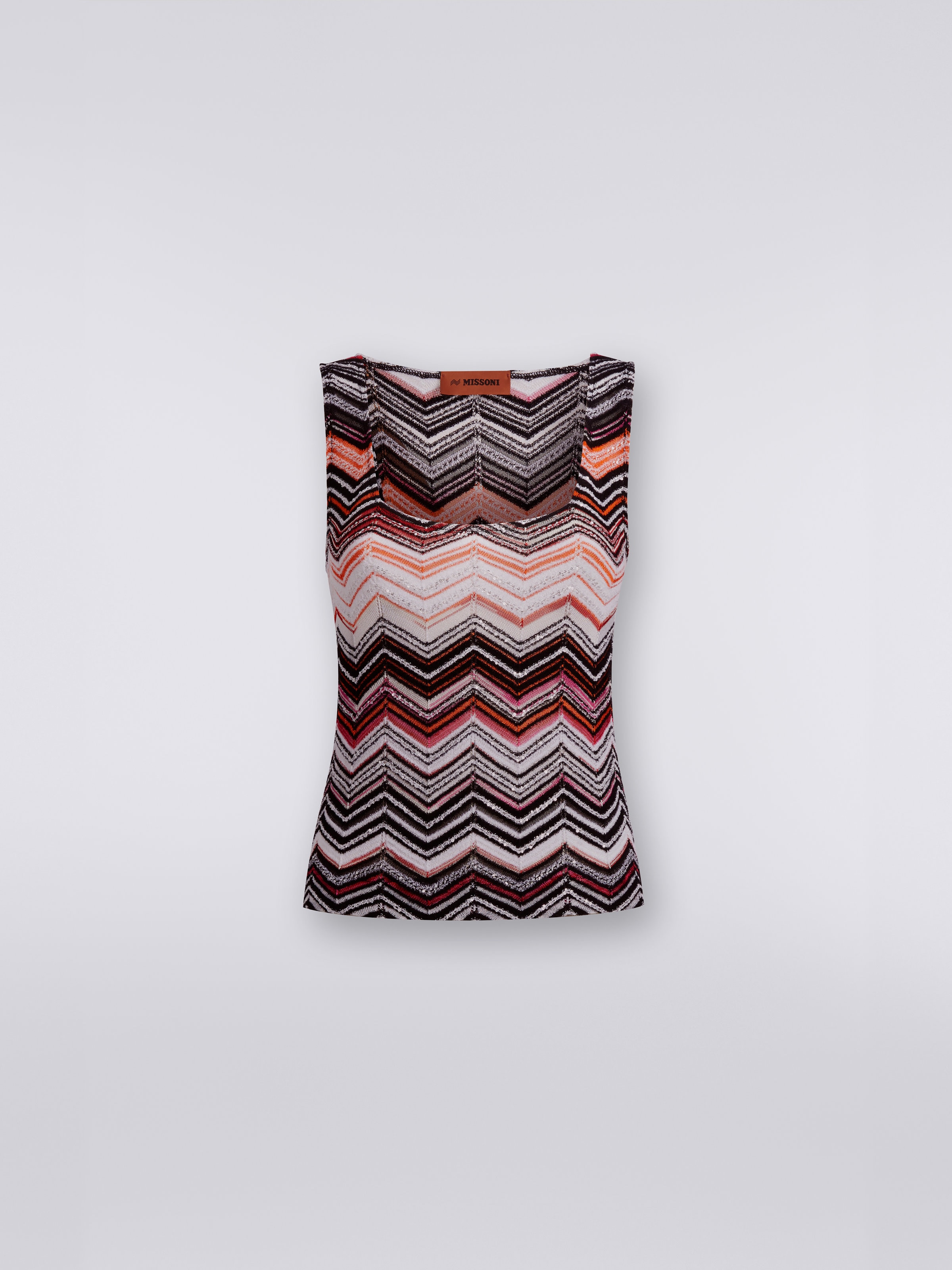 Viscose chevron tank top with sequins, Black, Pink & White  - 0