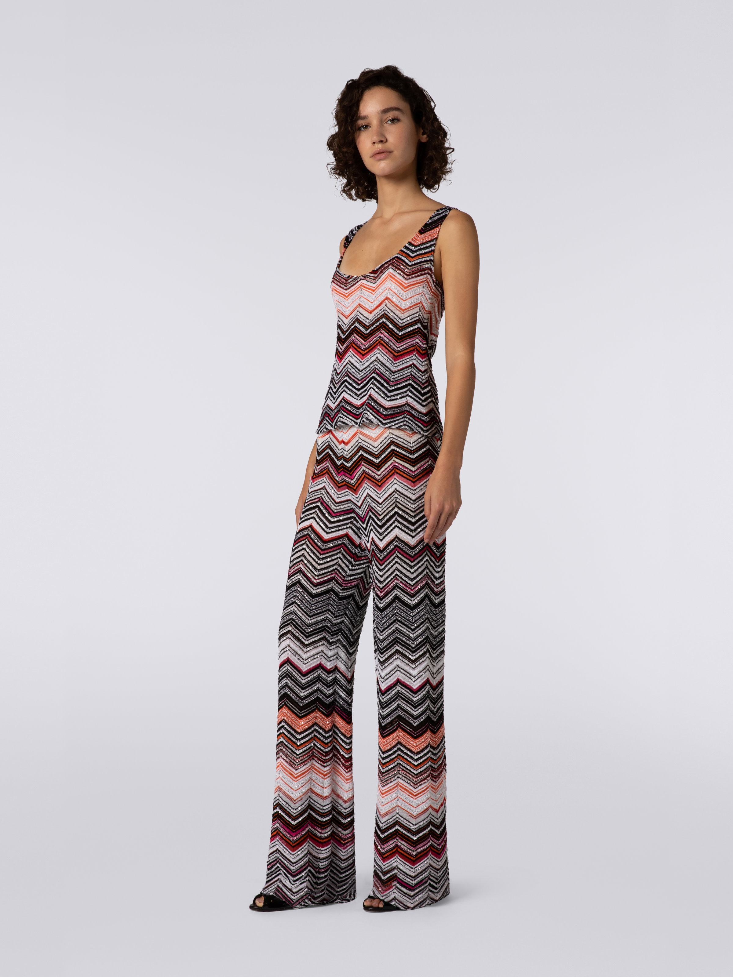 Viscose chevron tank top with sequins, Black, Pink & White  - 2
