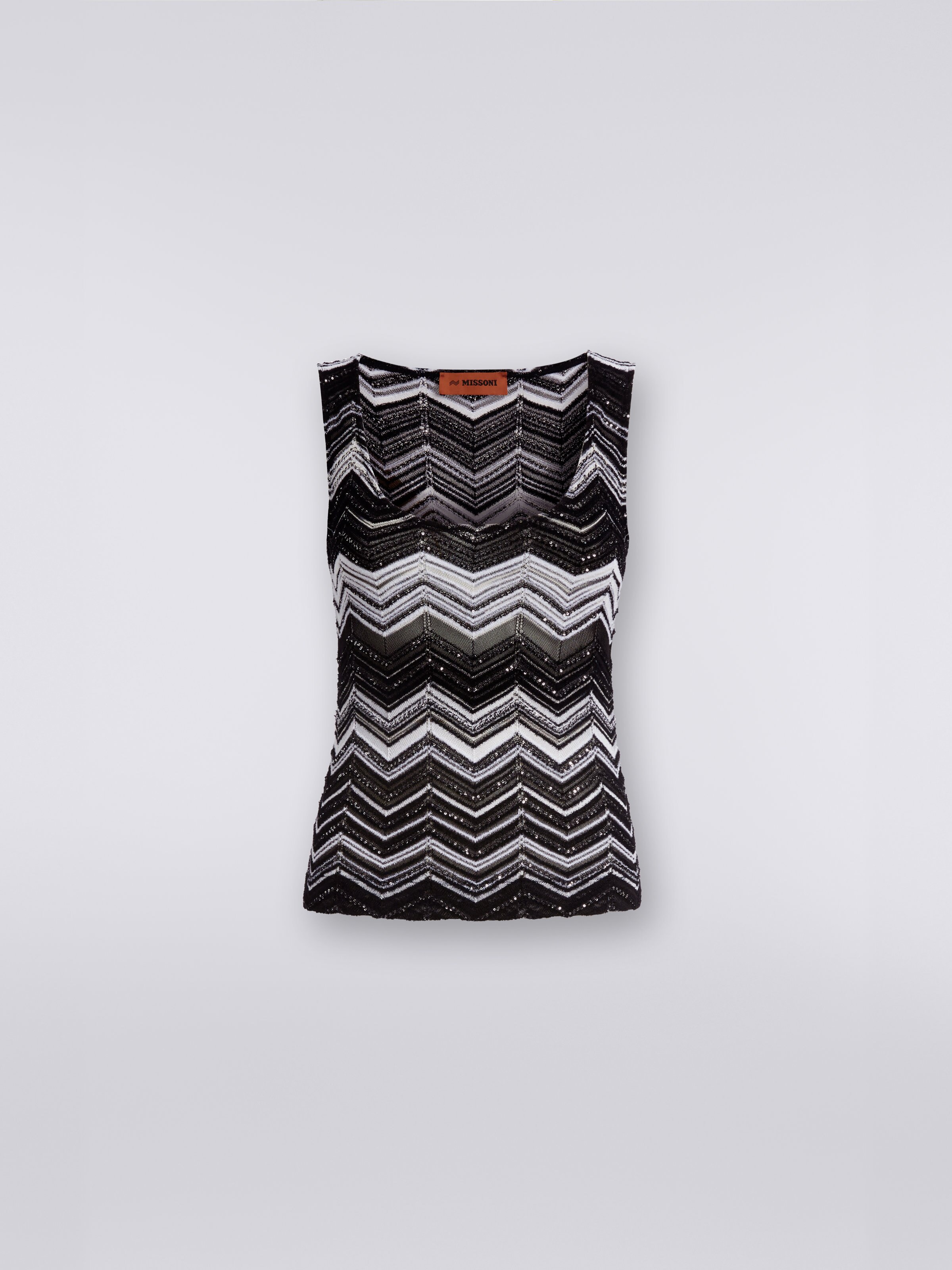 Débardeur à chevrons en viscose avec paillettes, Noir & Blanc - 0
