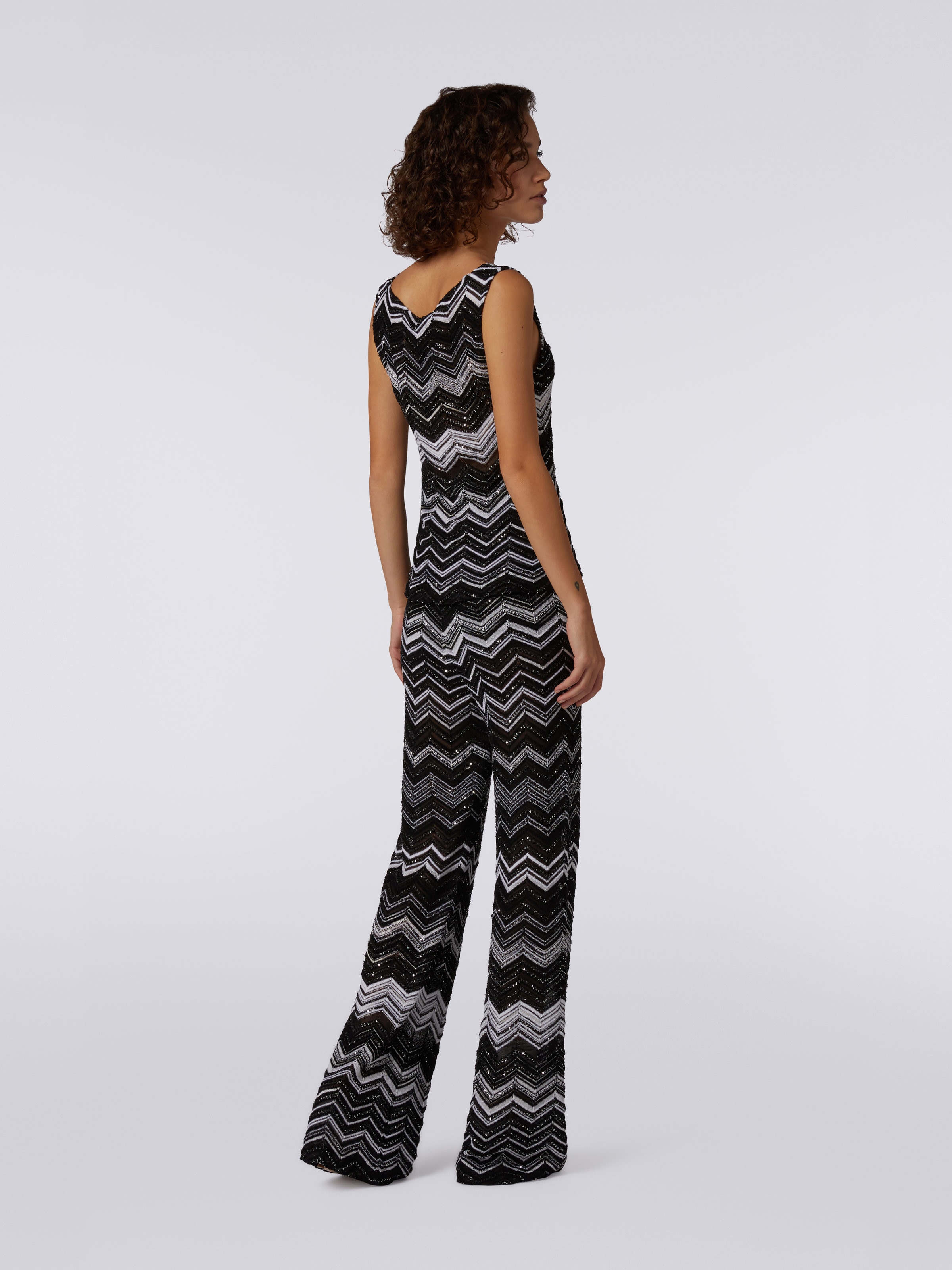 Débardeur à chevrons en viscose avec paillettes, Noir & Blanc - 3