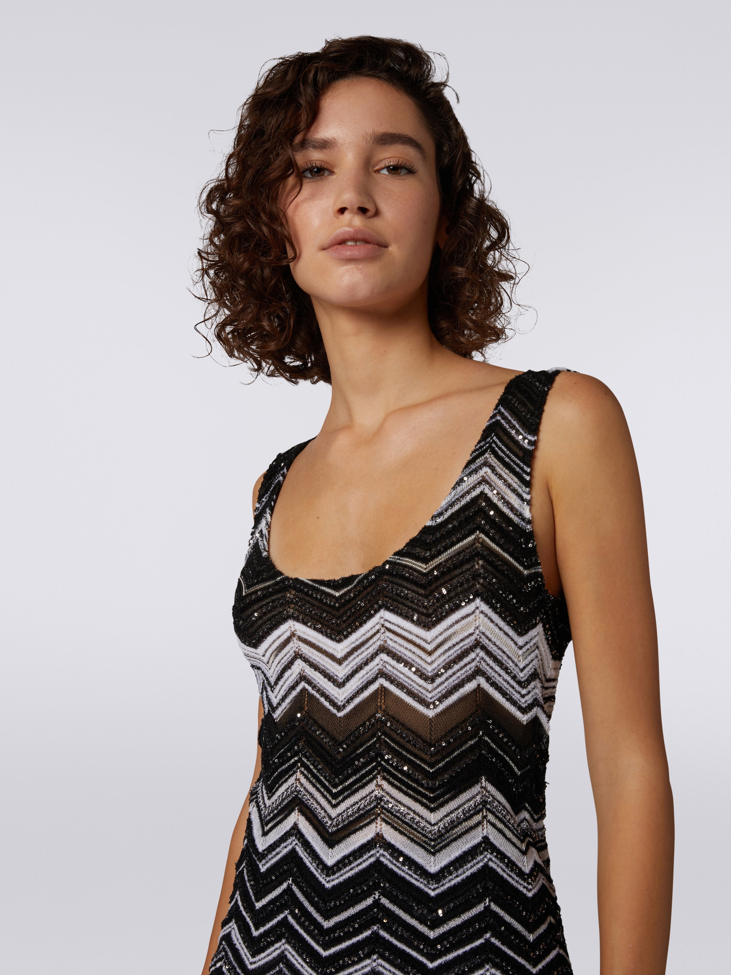 Débardeur à chevrons en viscose avec paillettes, Noir & Blanc - 4