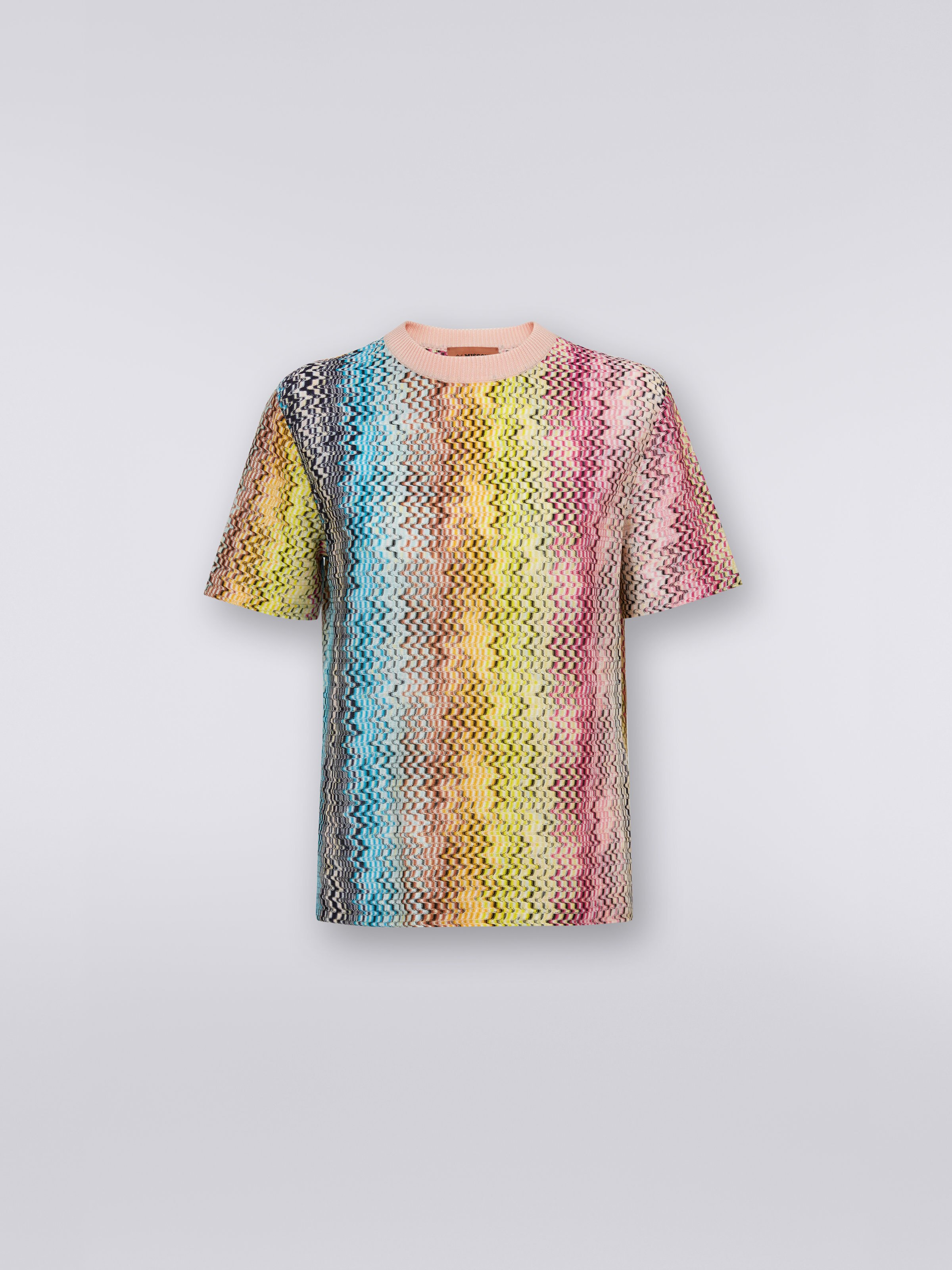 T-shirt à col ras du cou en coton effet glitch, Multicolore  - 0