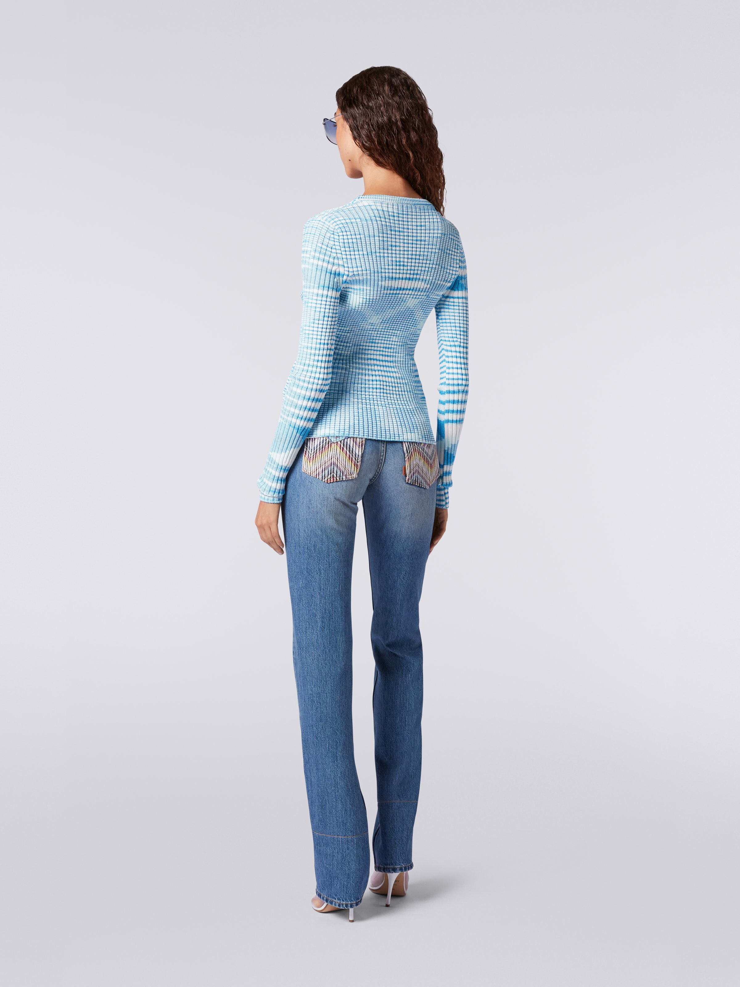 Gerippter Cardigan aus Viskosemischgewebe in Flammgarnoptik, Türkis, Himmelblau & Weiß - 3