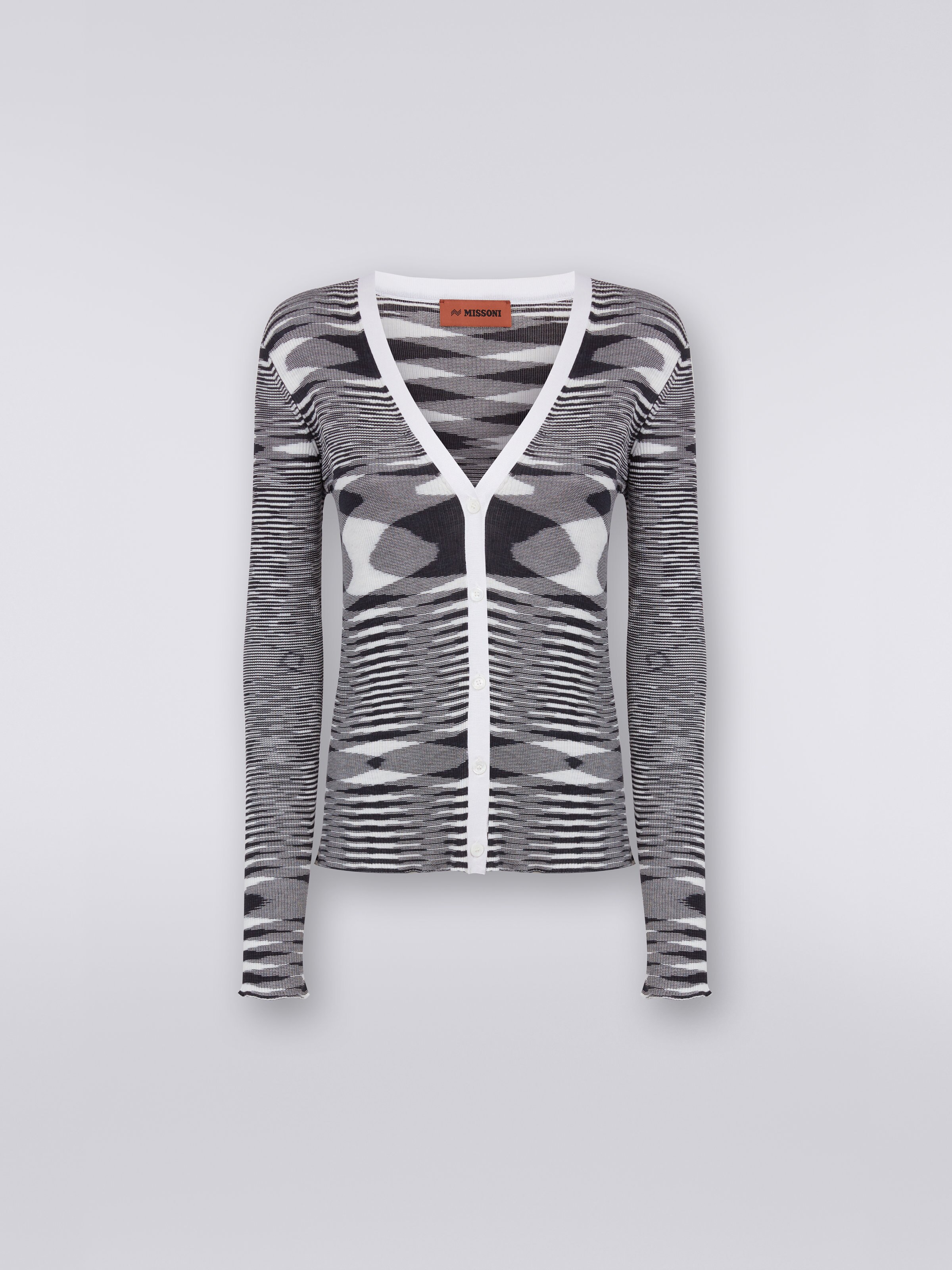 Slub silk cardigan, Black & White - 0