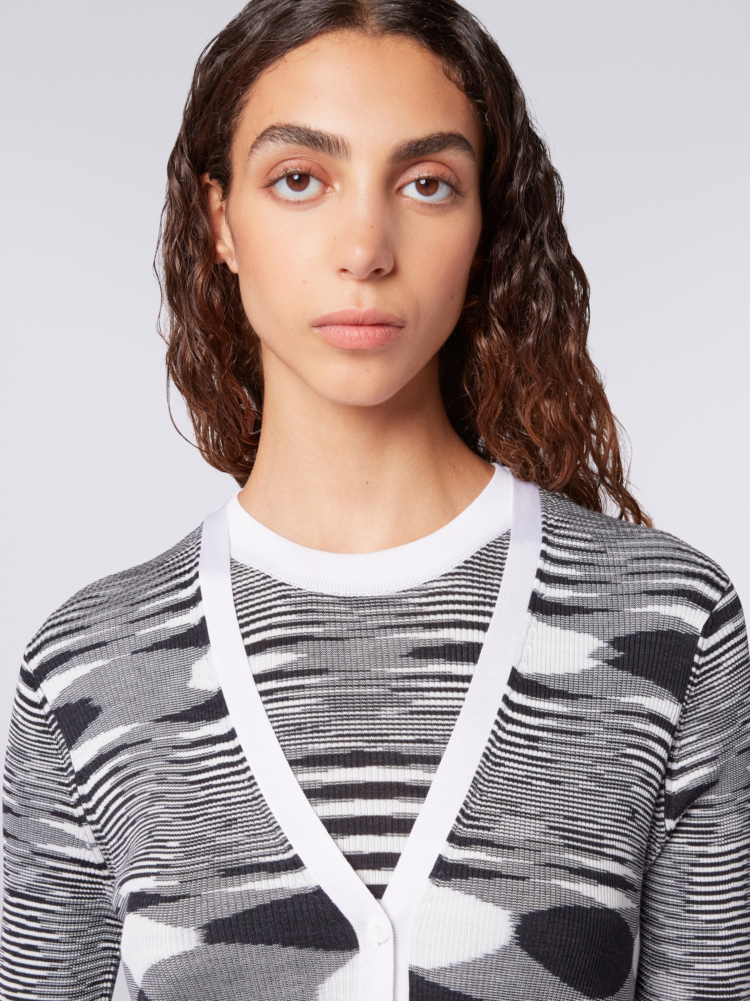 Slub silk cardigan, Black & White - 4