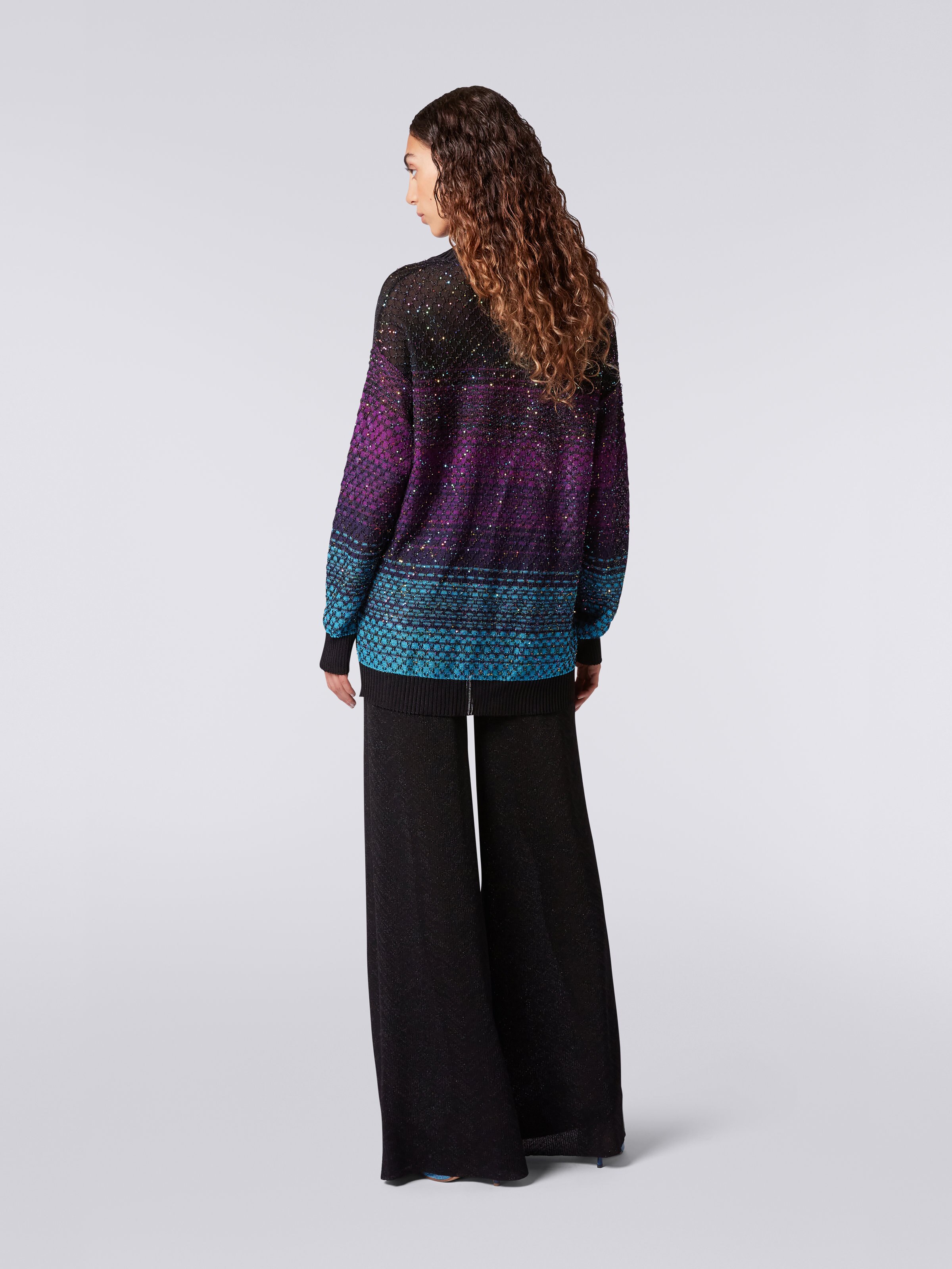 Oversized loose-knit cardigan with sequins, Turquoise, Purple & Black - 3