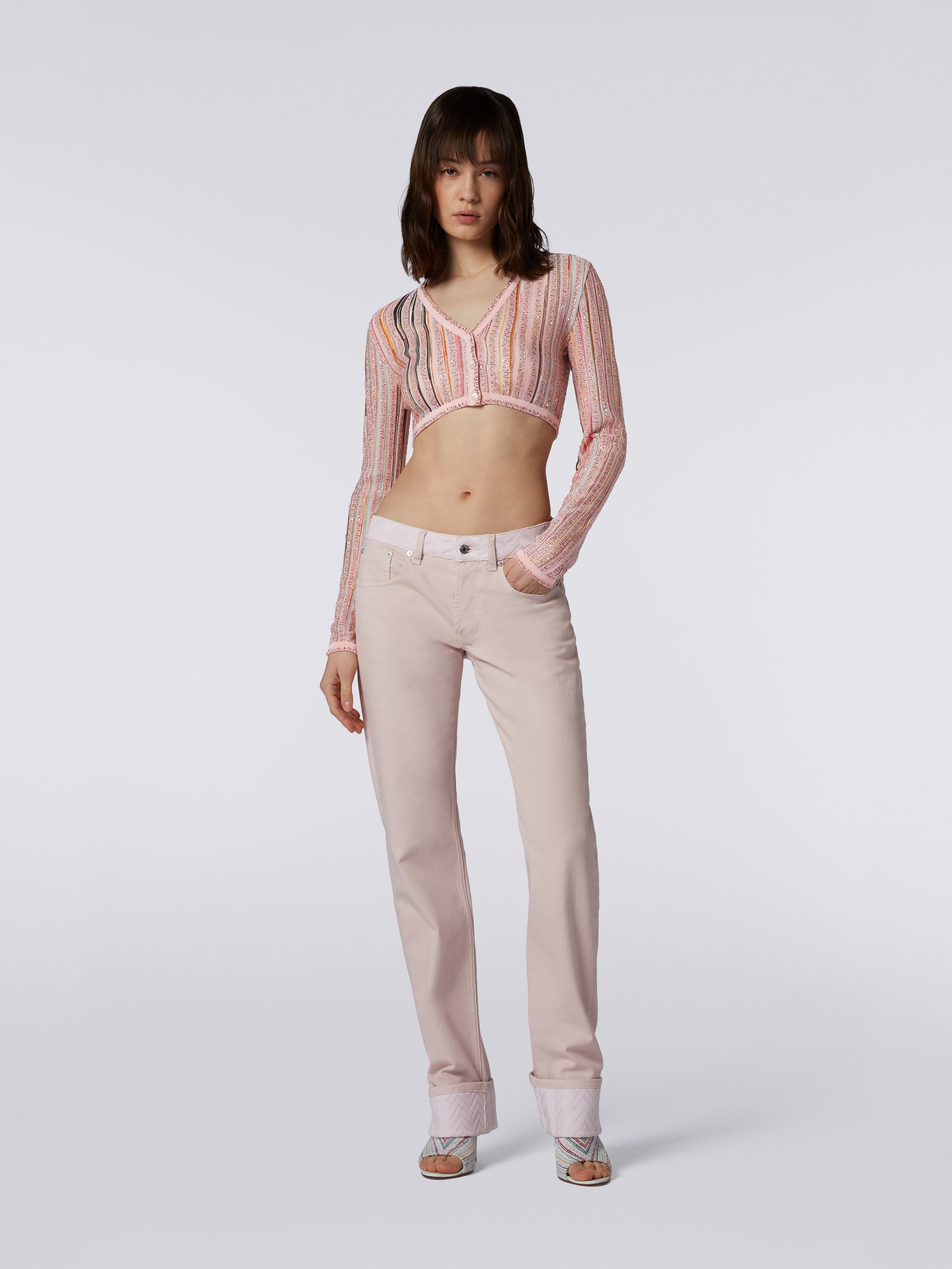 Ribbed knit crop cardigan with sequins, Pink & Multicoloured - 1