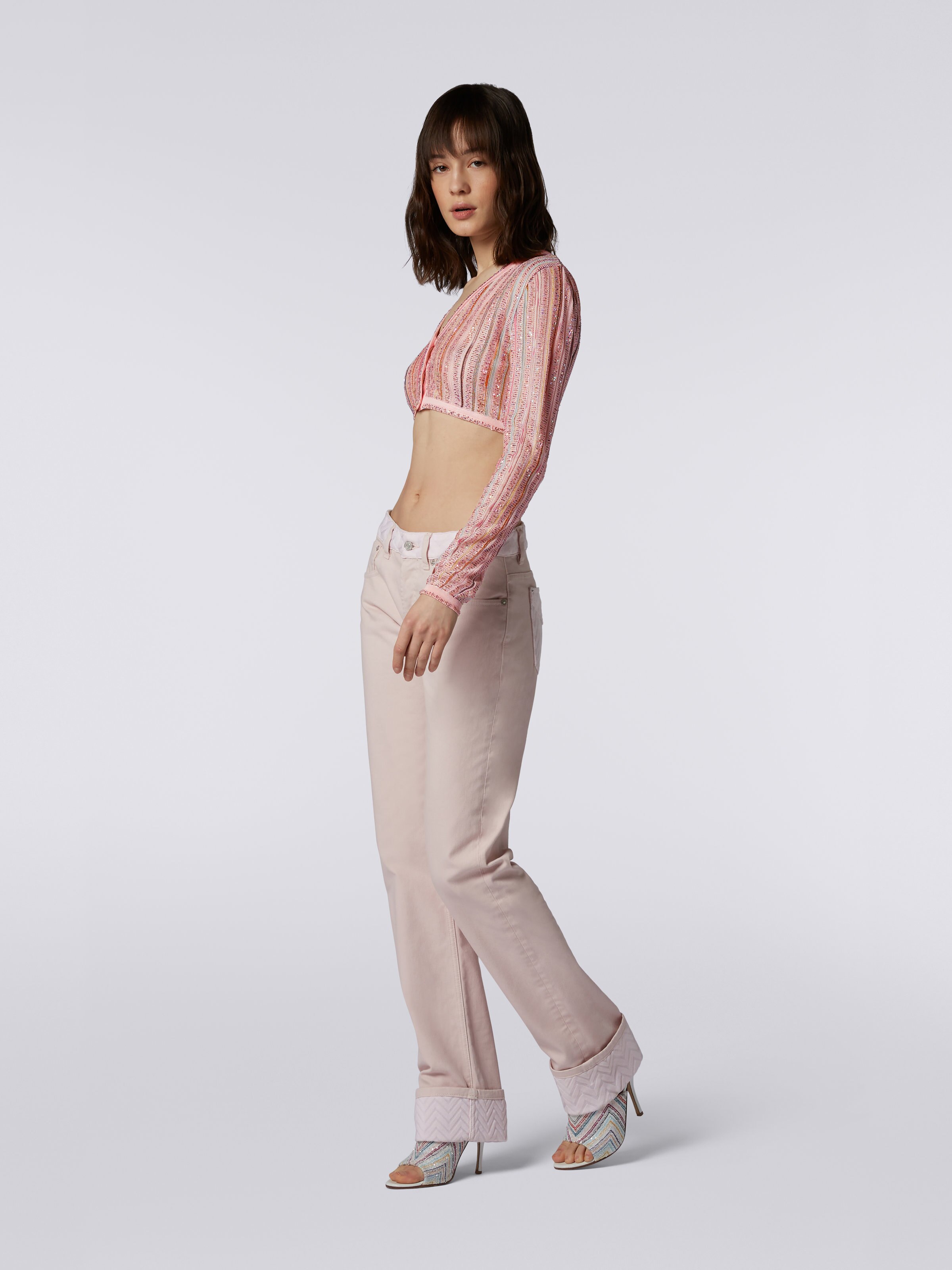 Ribbed knit crop cardigan with sequins, Pink & Multicoloured - 2