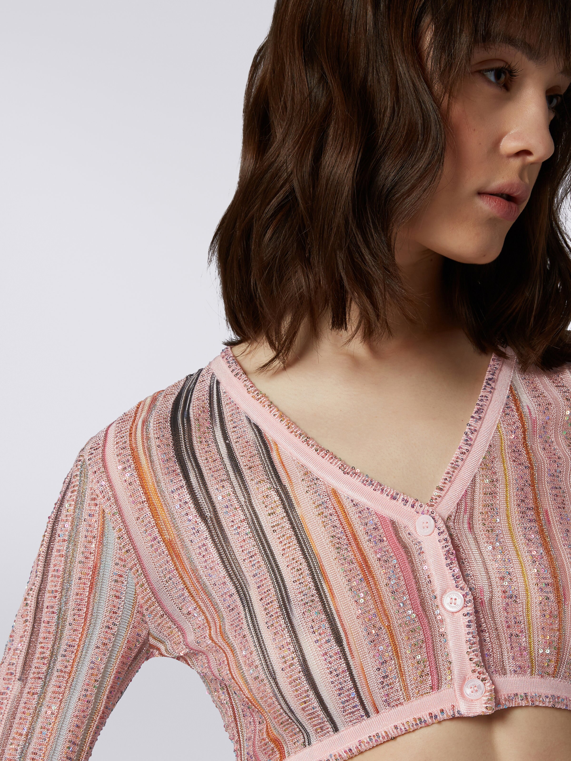 Ribbed knit crop cardigan with sequins, Pink & Multicoloured - 4