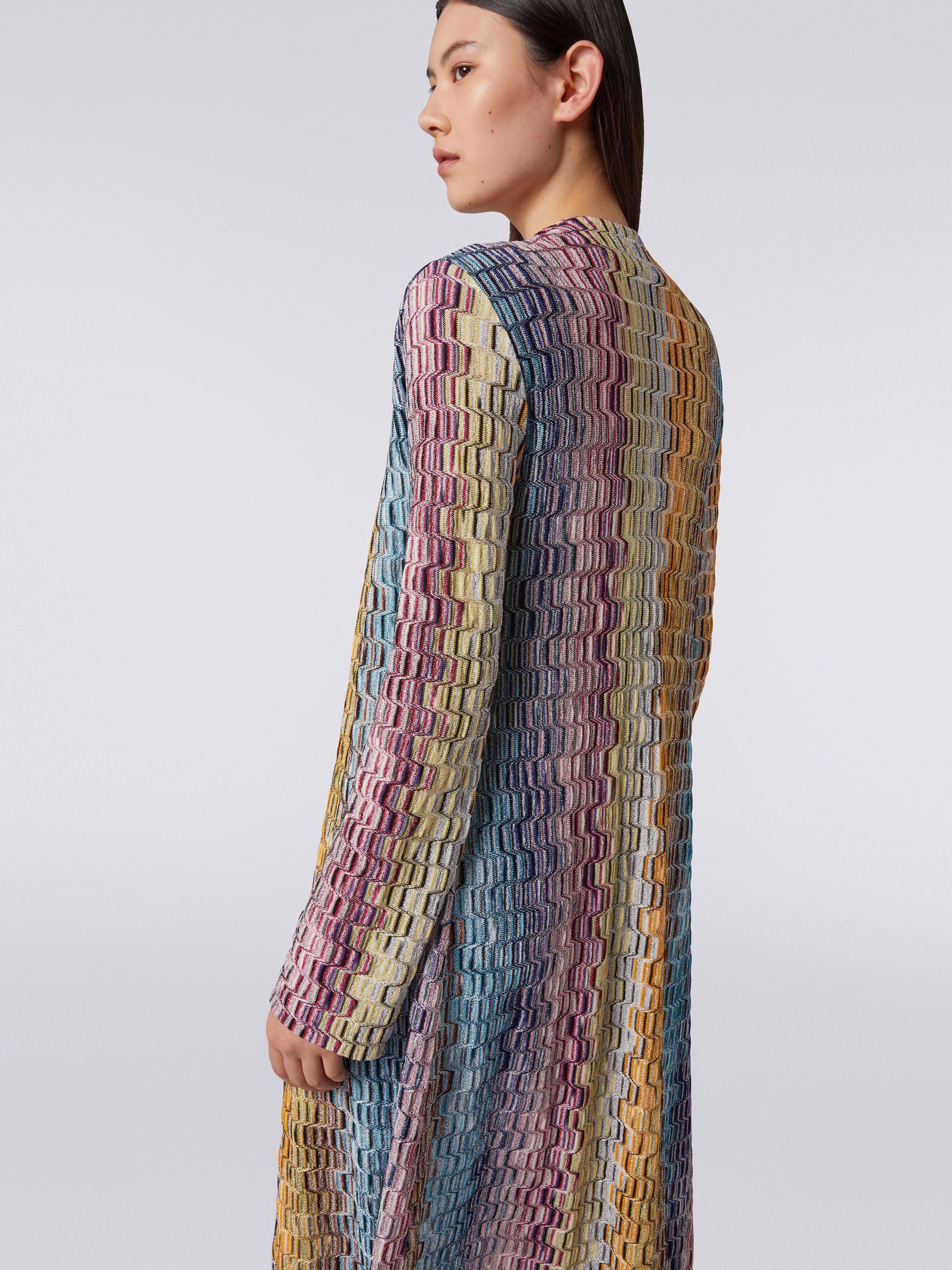 Long cardigan with multicoloured lamé Greek fret motif