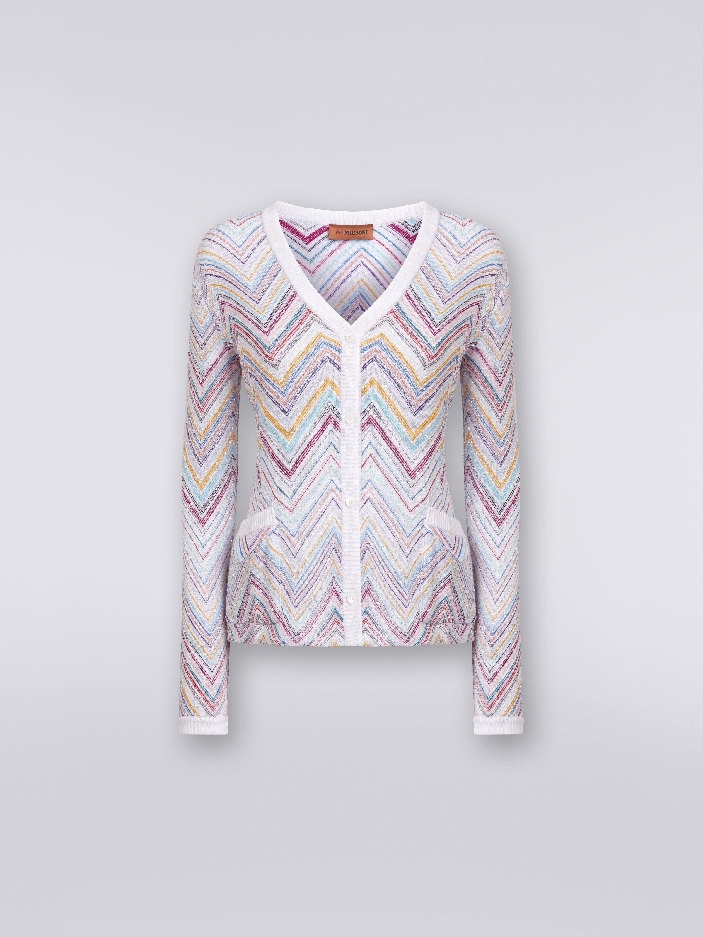 Cardigan à chevrons en coton mélangé avec paillettes, Multicolore  - 0