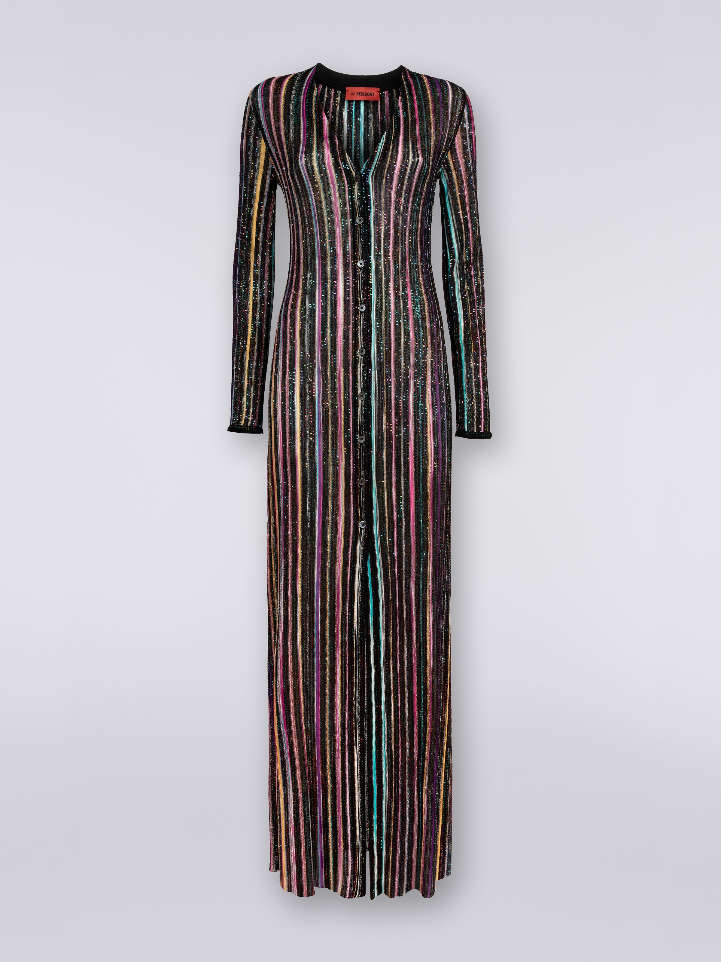 Cardigan long plissé avec paillettes, Noir & Multicolore - 0