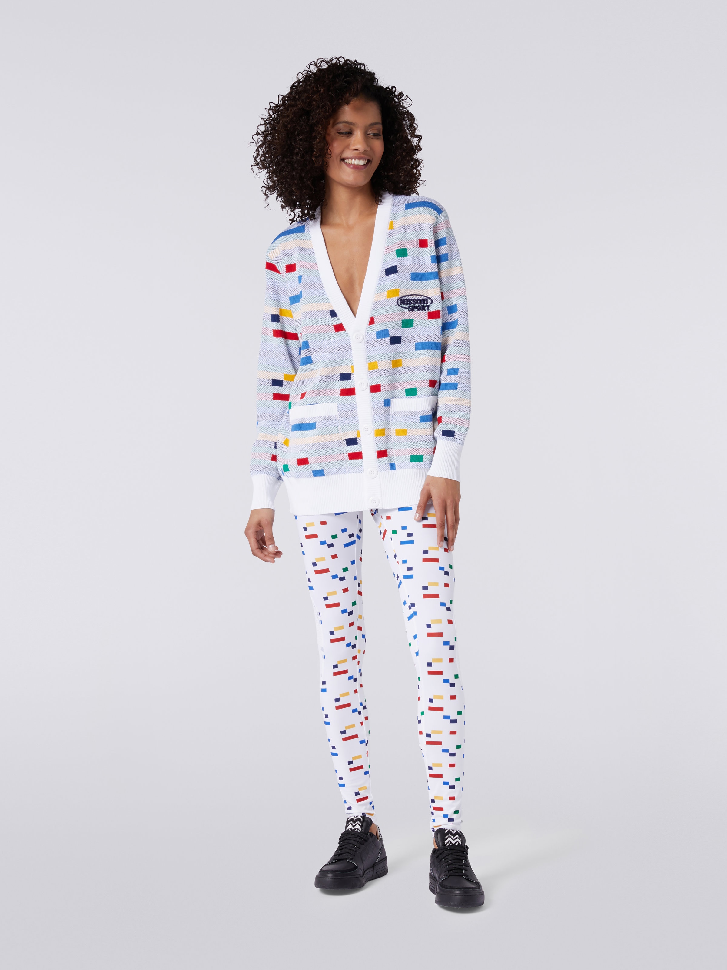 Cotton knit cardigan with logo, White & Multicoloured Heritage - 1