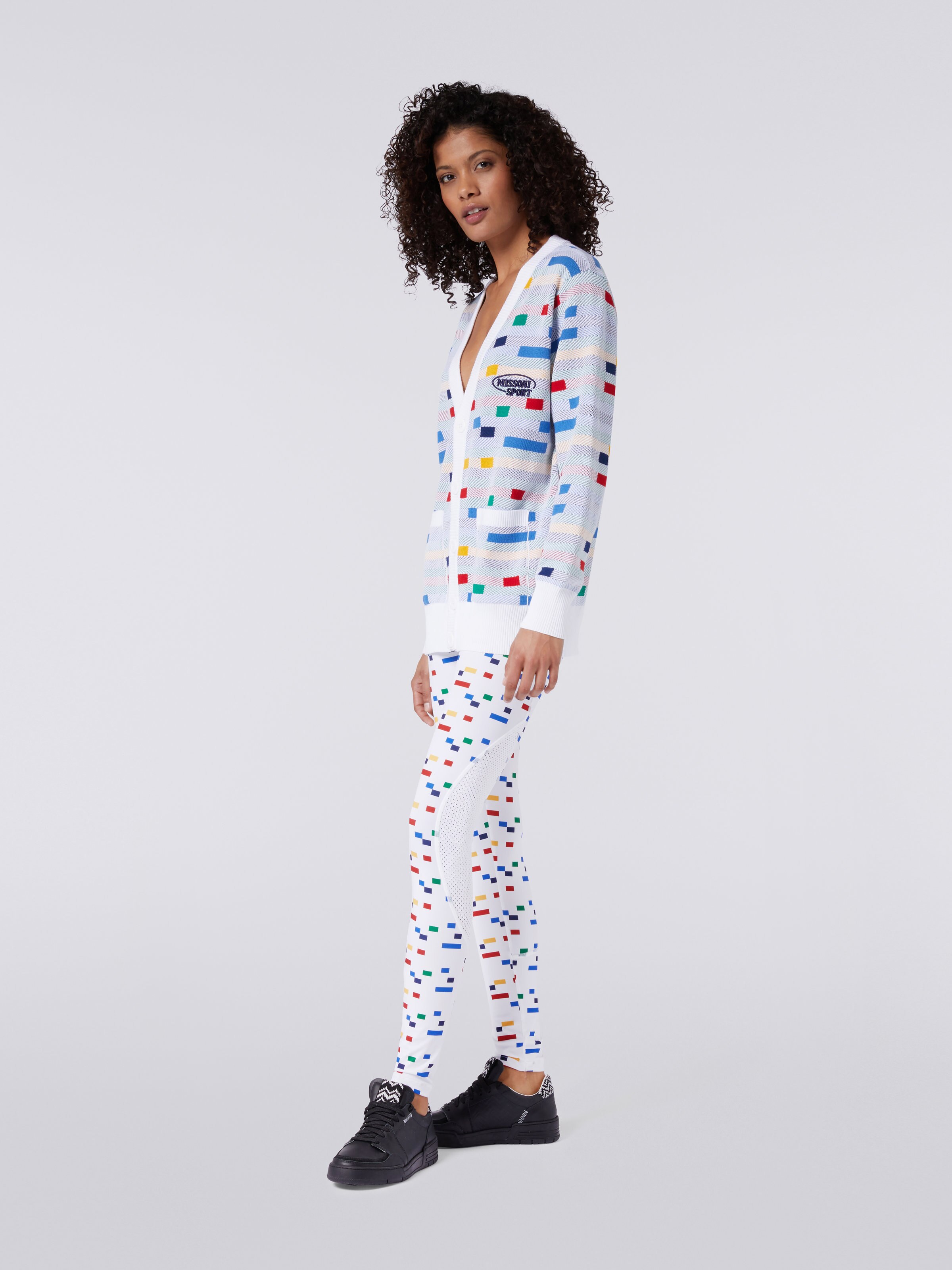 Cotton knit cardigan with logo, White & Multicoloured Heritage - 2
