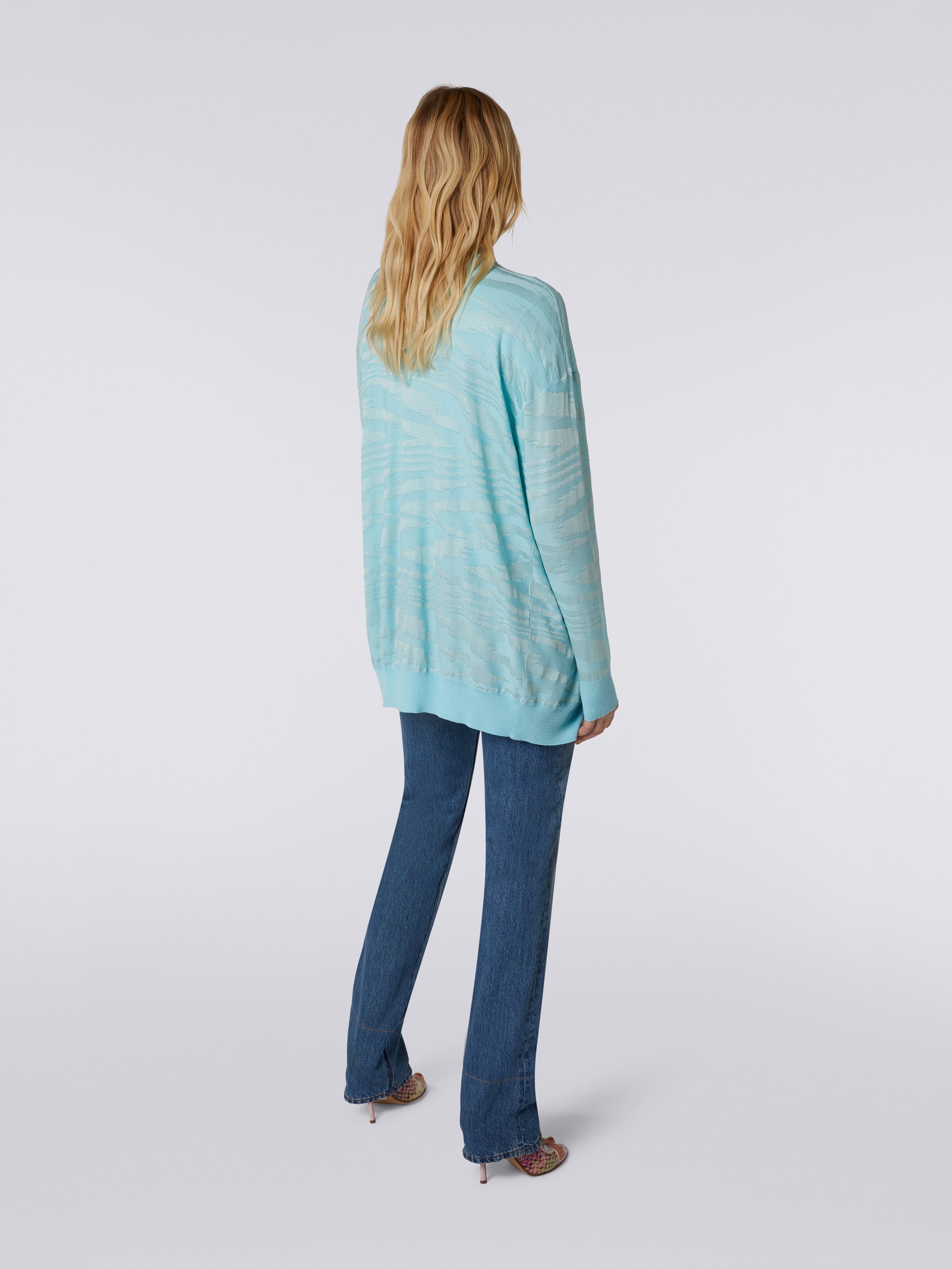 Cardigan oversize en coton et viscose, Bleu Ciel - 3