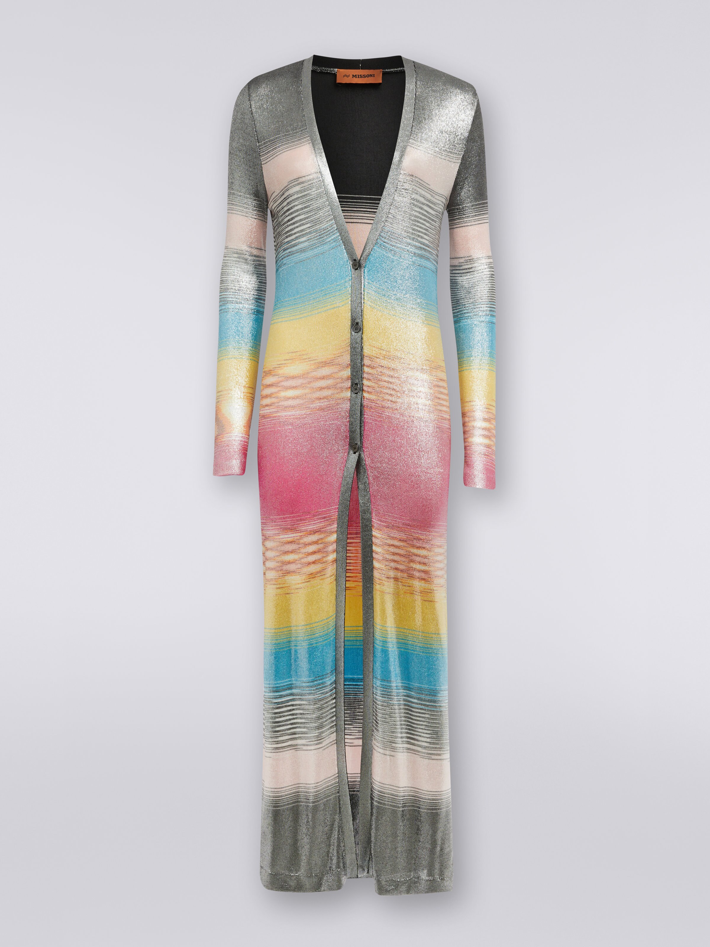 Cardigan long en viscose flammée multicolore avec finition brillante, Multicolore  - 0