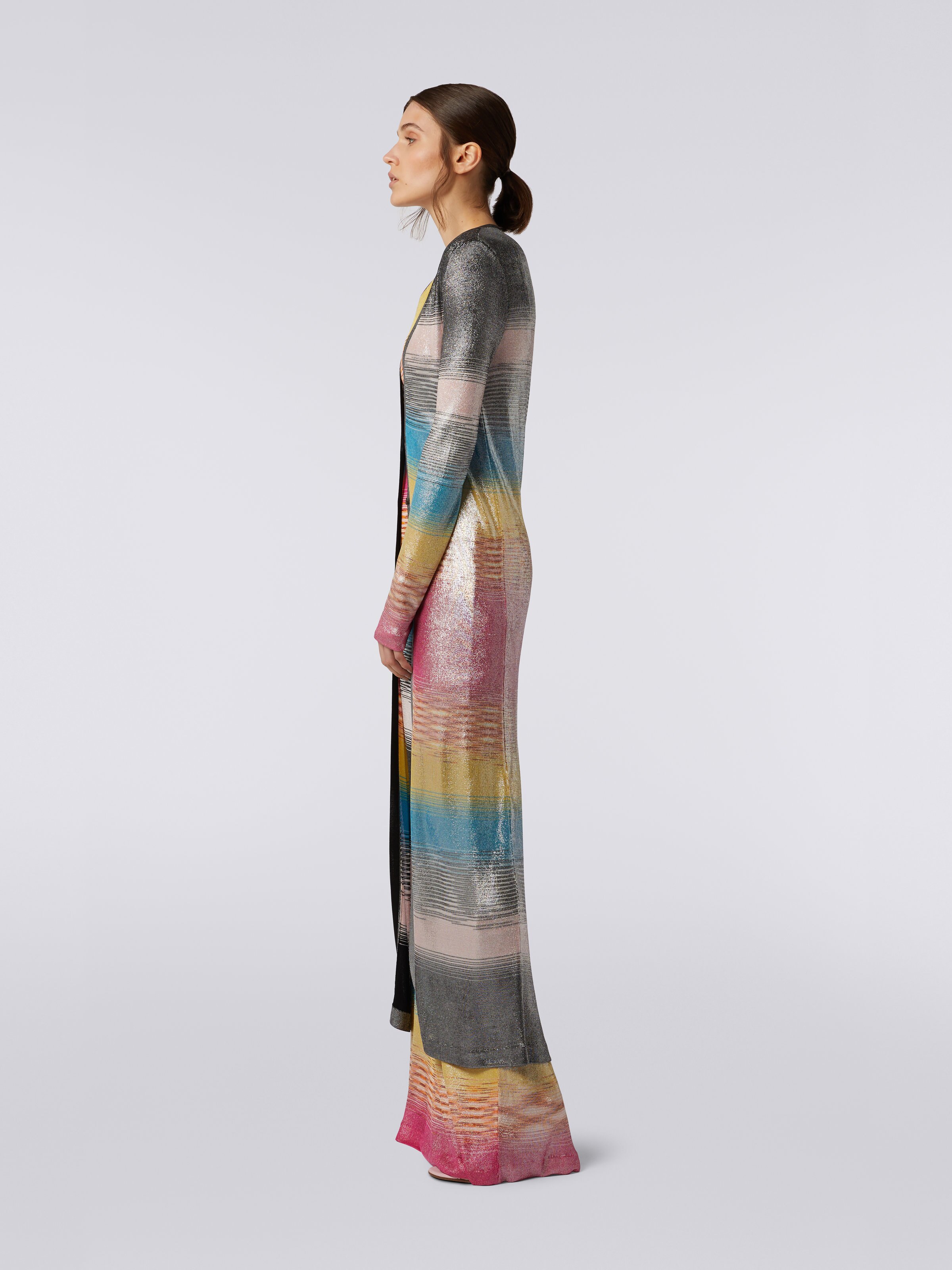 Cardigan long en viscose flammée multicolore avec finition brillante, Multicolore  - 2