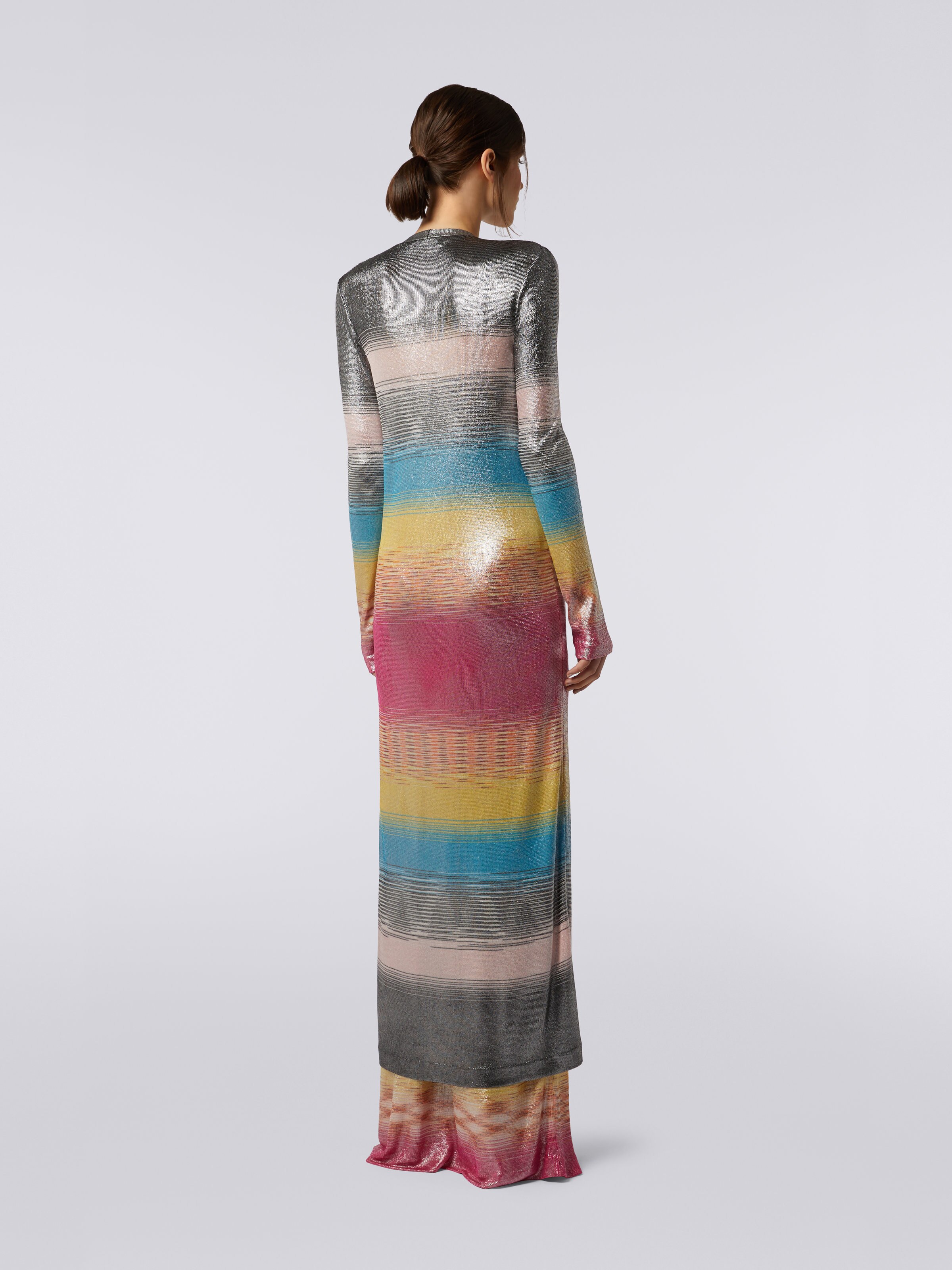 Cardigan long en viscose flammée multicolore avec finition brillante, Multicolore  - 3