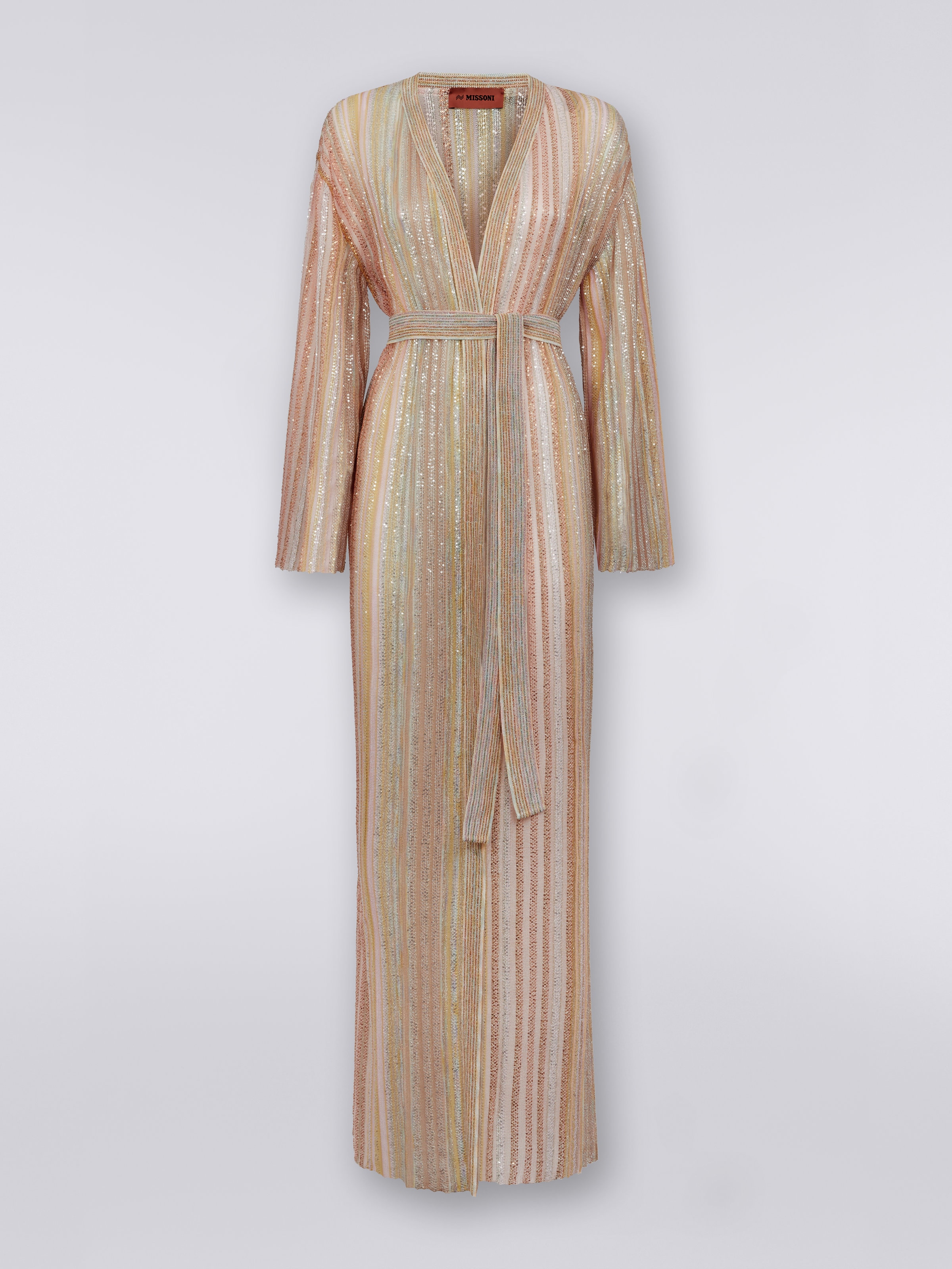 Long cardigan à rayures verticales et lurex, Multicolore  - 0