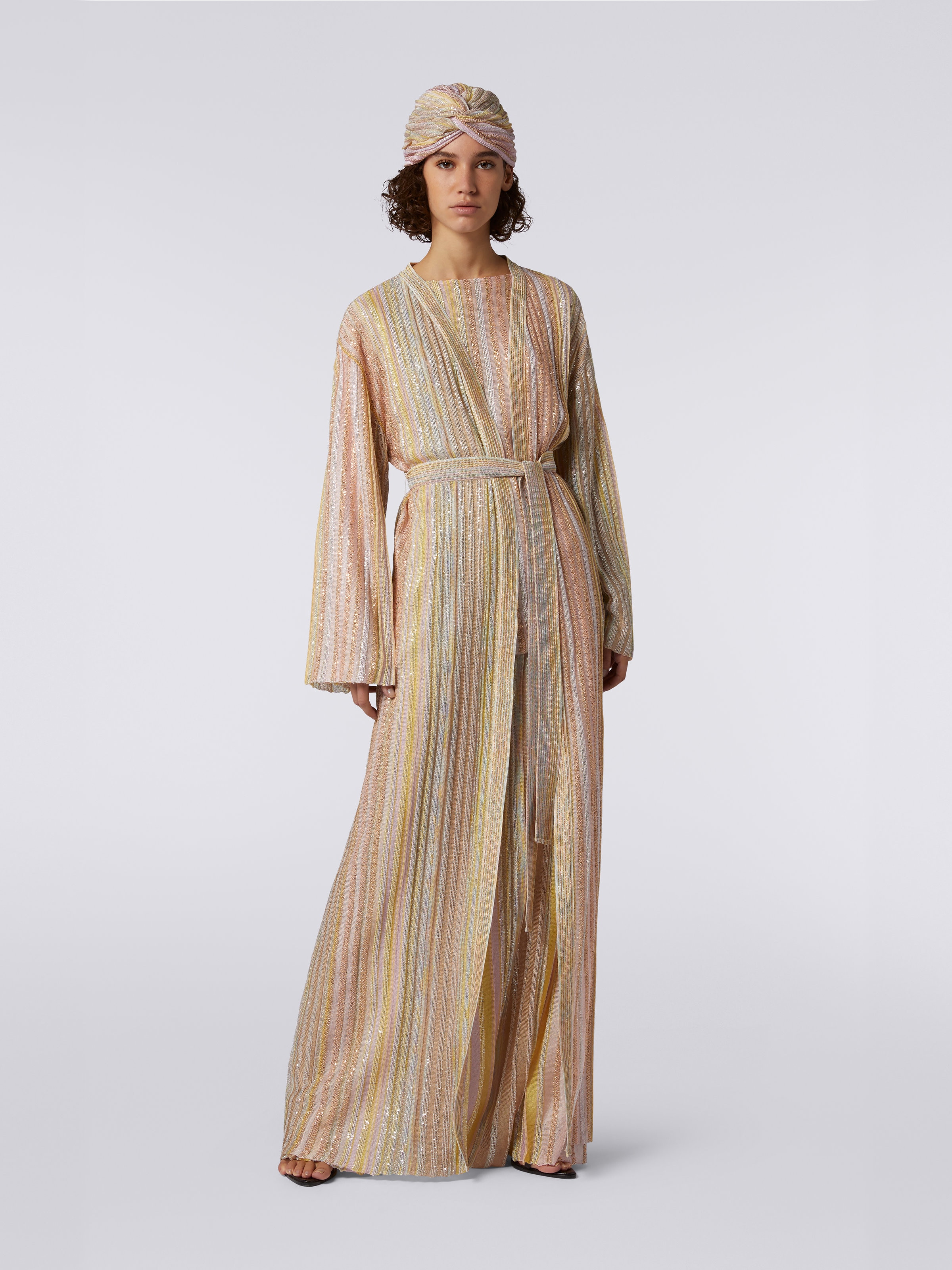 Long cardigan à rayures verticales et lurex, Multicolore  - 1