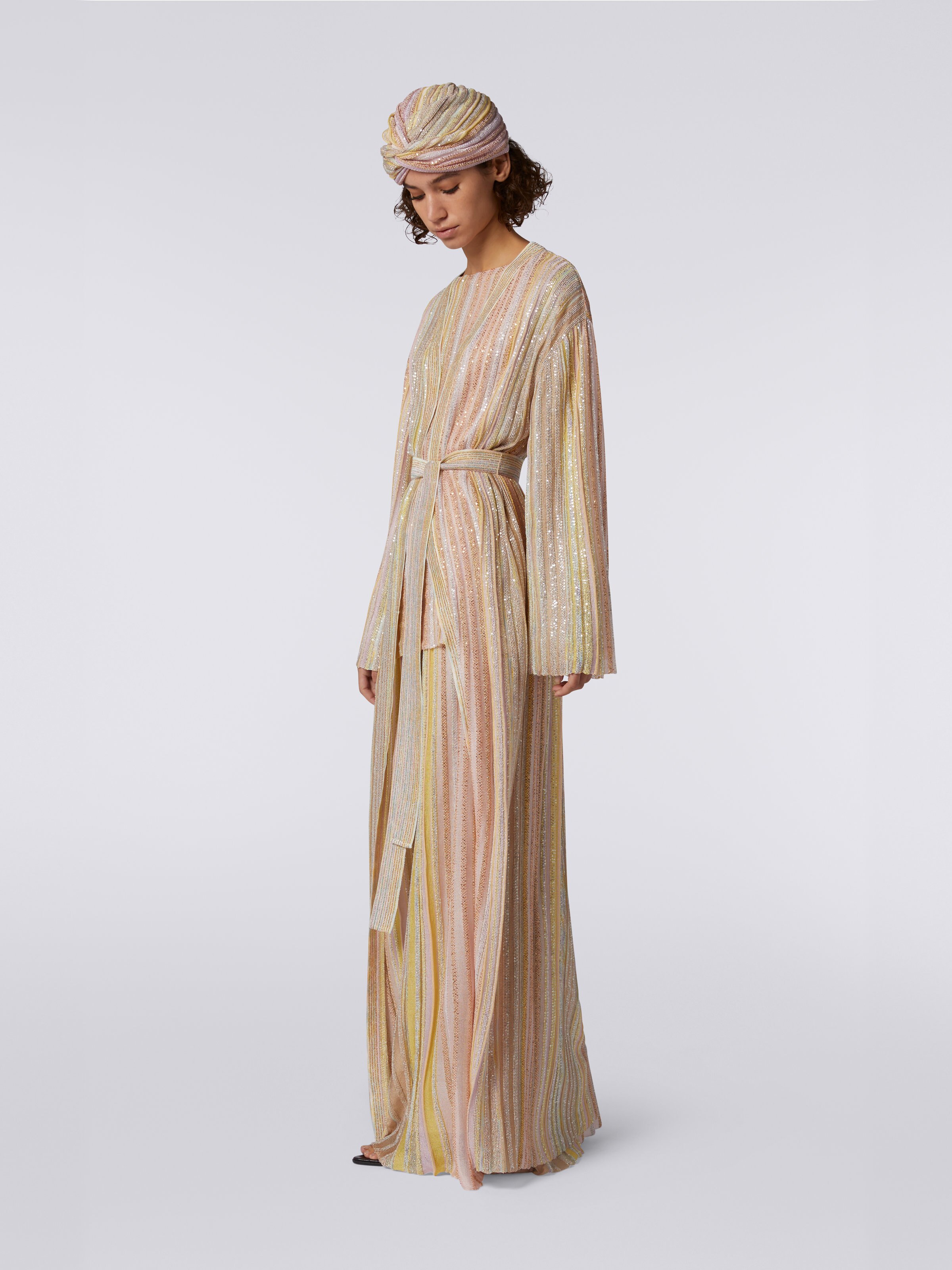 Long cardigan à rayures verticales et lurex, Multicolore  - 2