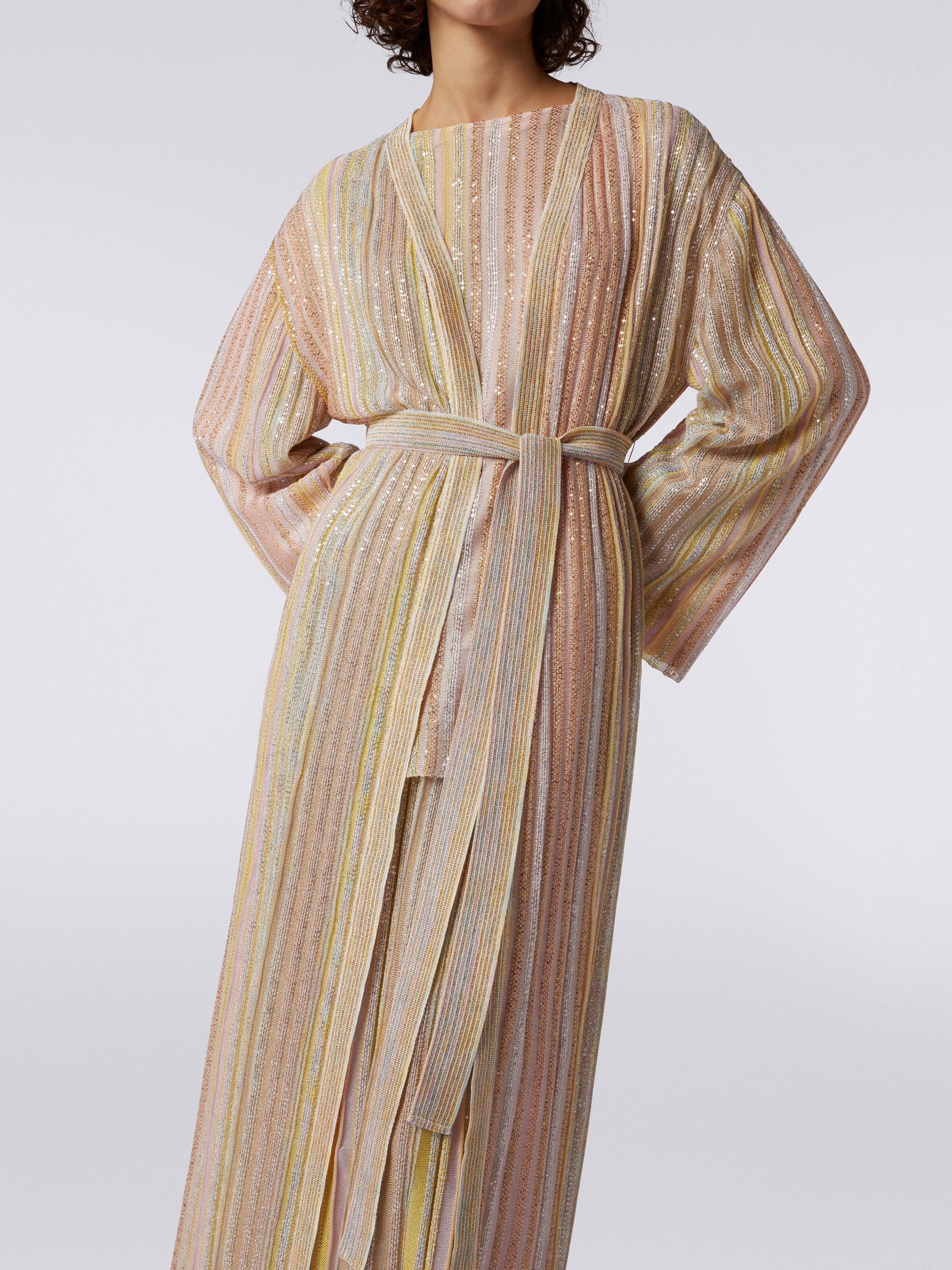Long cardigan à rayures verticales et lurex, Multicolore  - 4