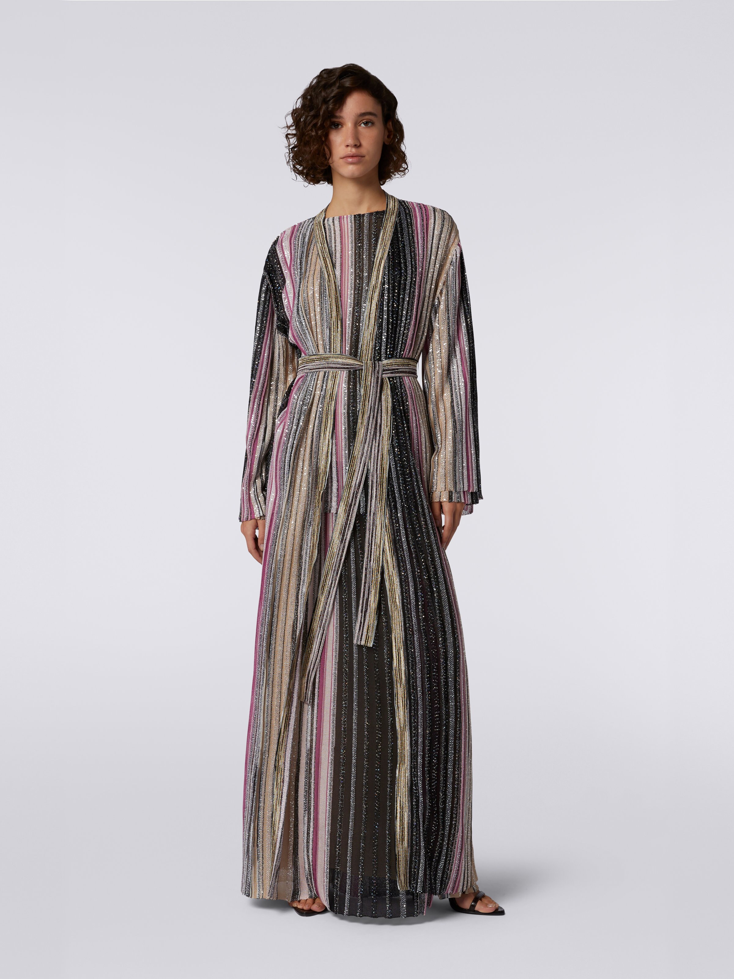 Long cardigan à rayures verticales et lurex, Multicolore  - 1