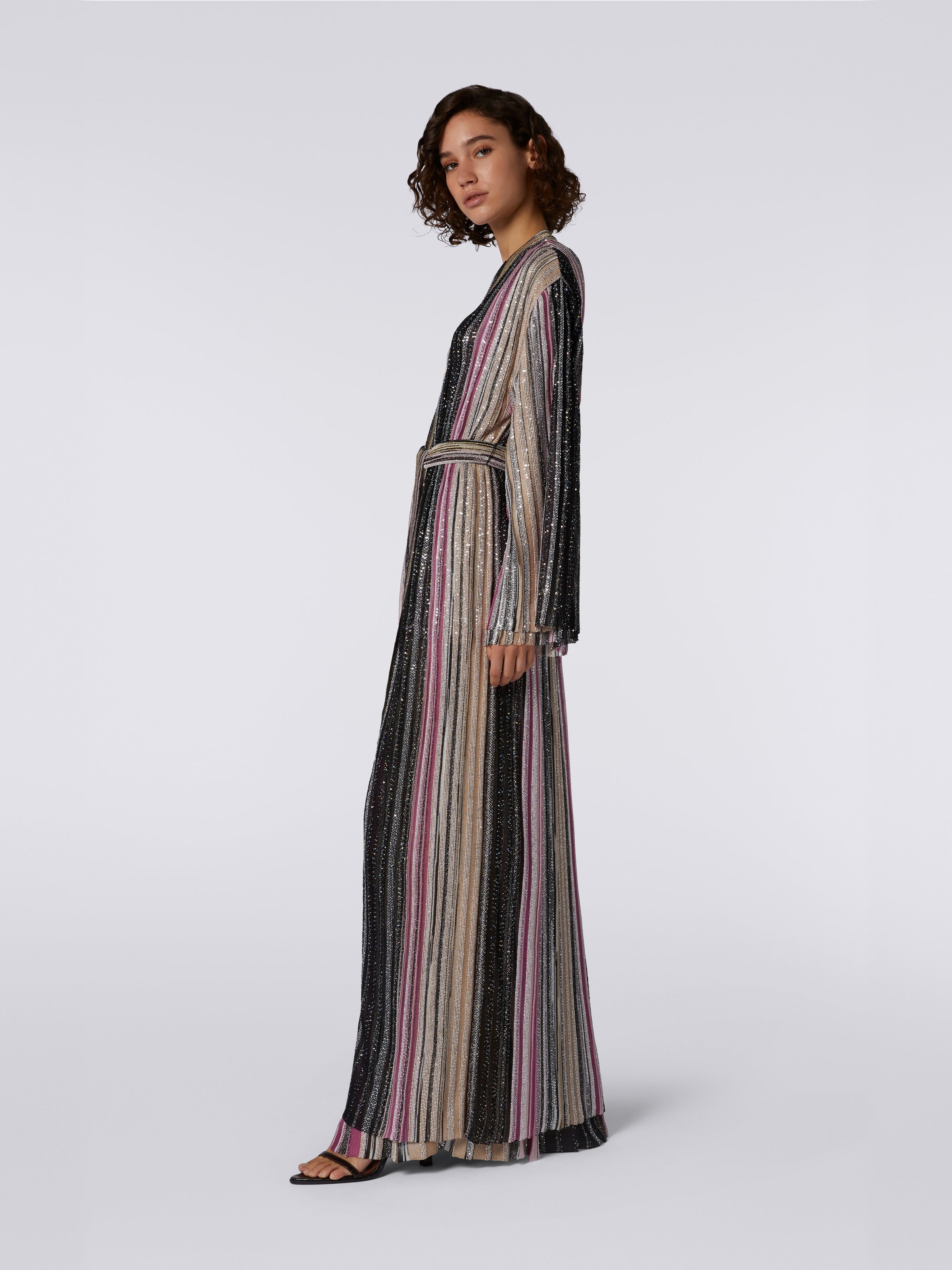 Long cardigan à rayures verticales et lurex, Multicolore  - 2