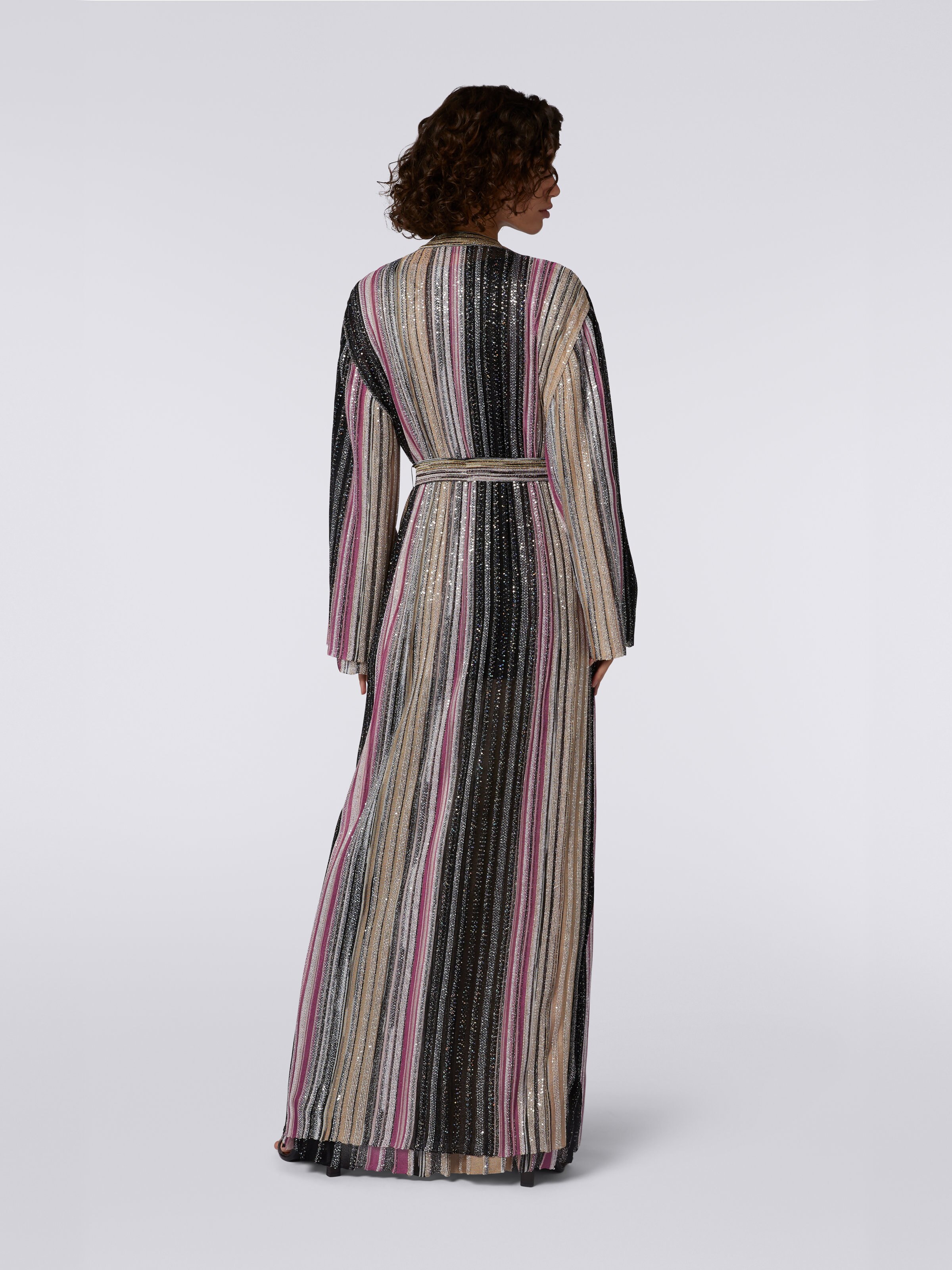 Long cardigan à rayures verticales et lurex, Multicolore  - 3