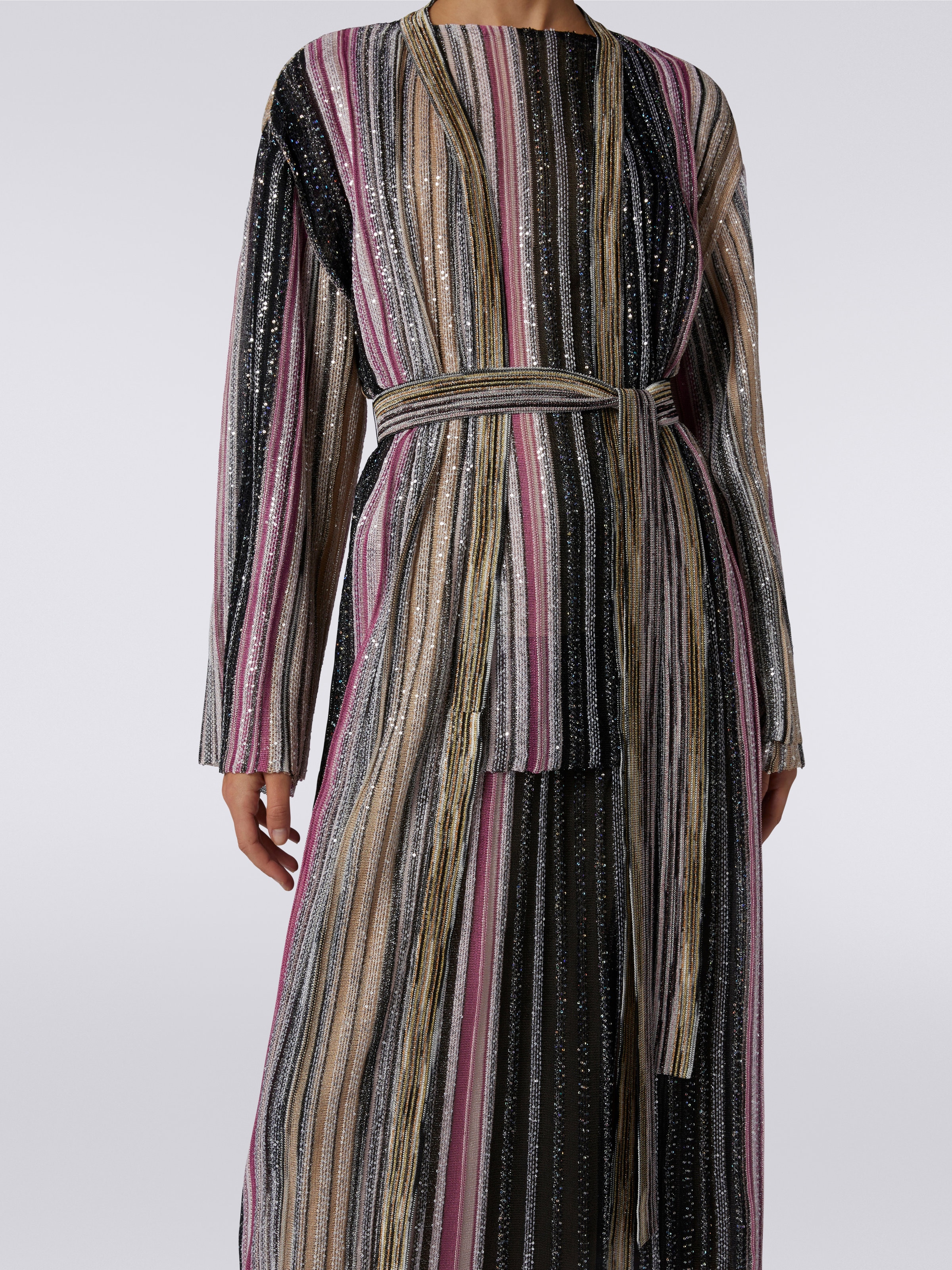 Long cardigan à rayures verticales et lurex, Multicolore  - 4