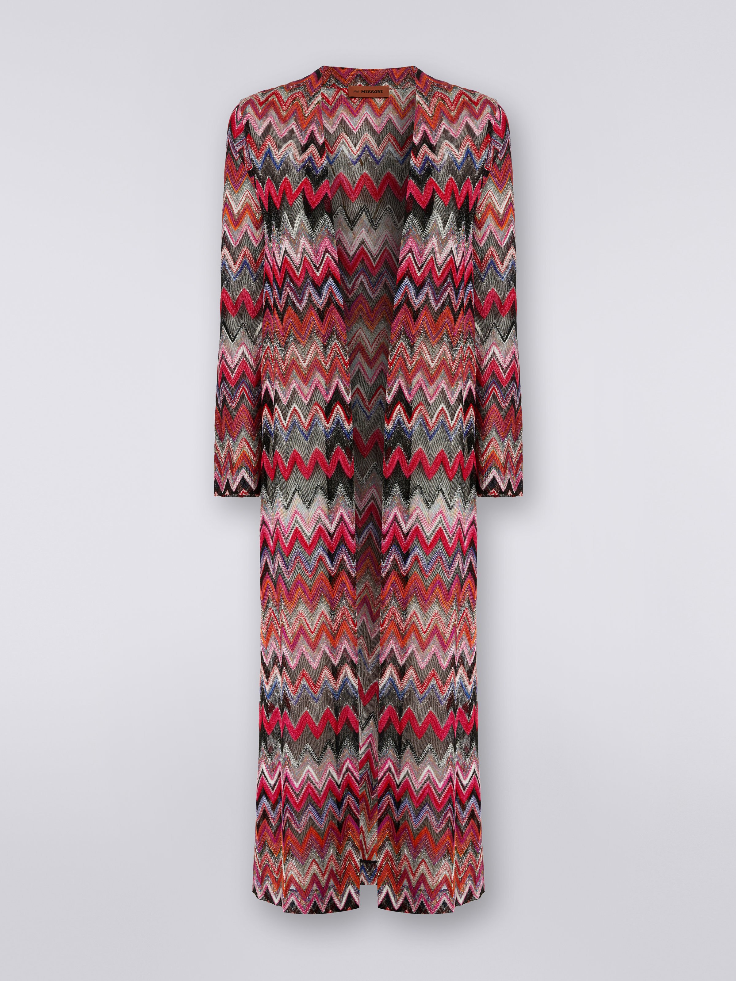 Long cardigan in lamé viscose blend, Black & Pink  - 0