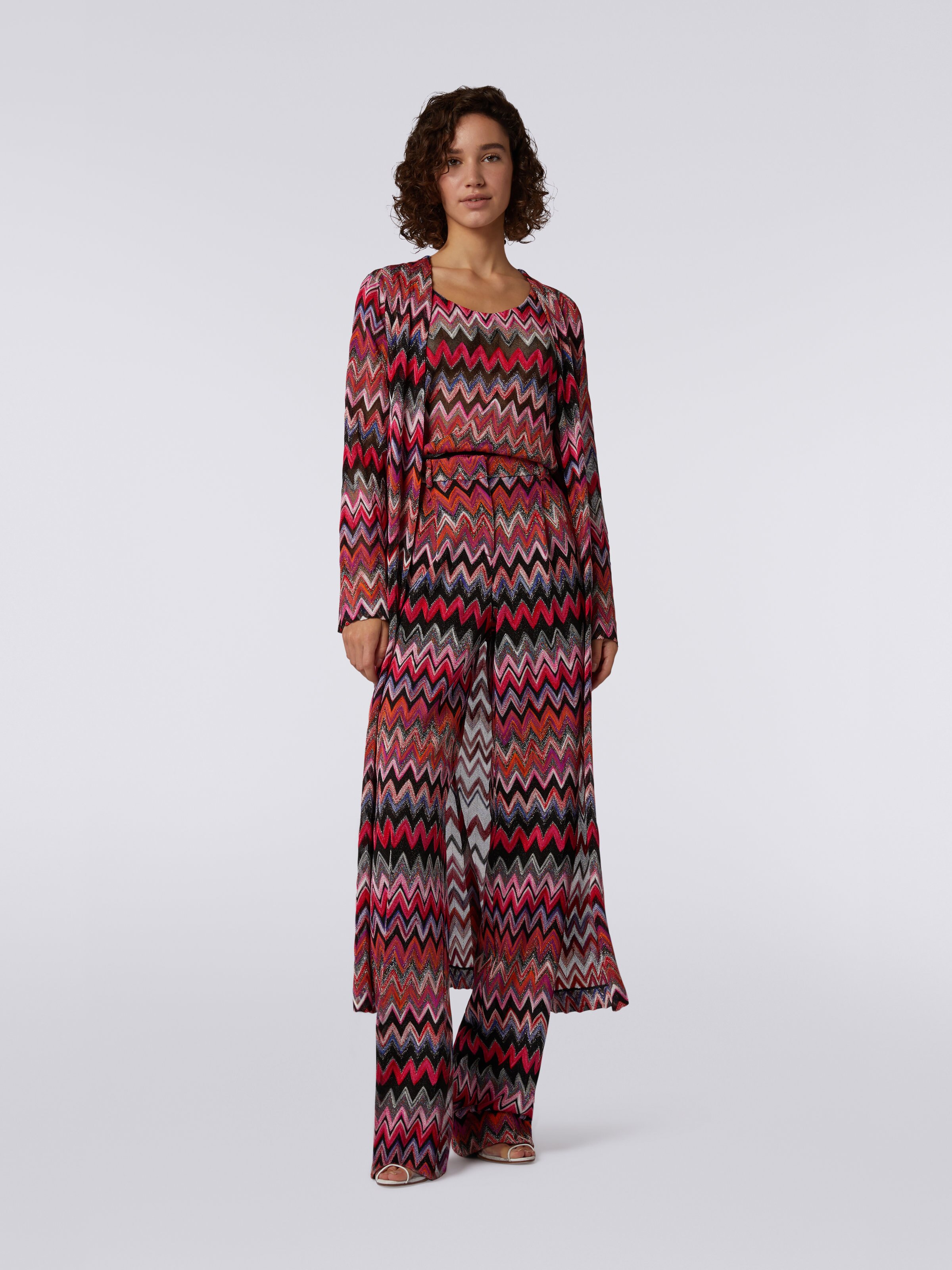 Long cardigan in lamé viscose blend, Black & Pink  - 1