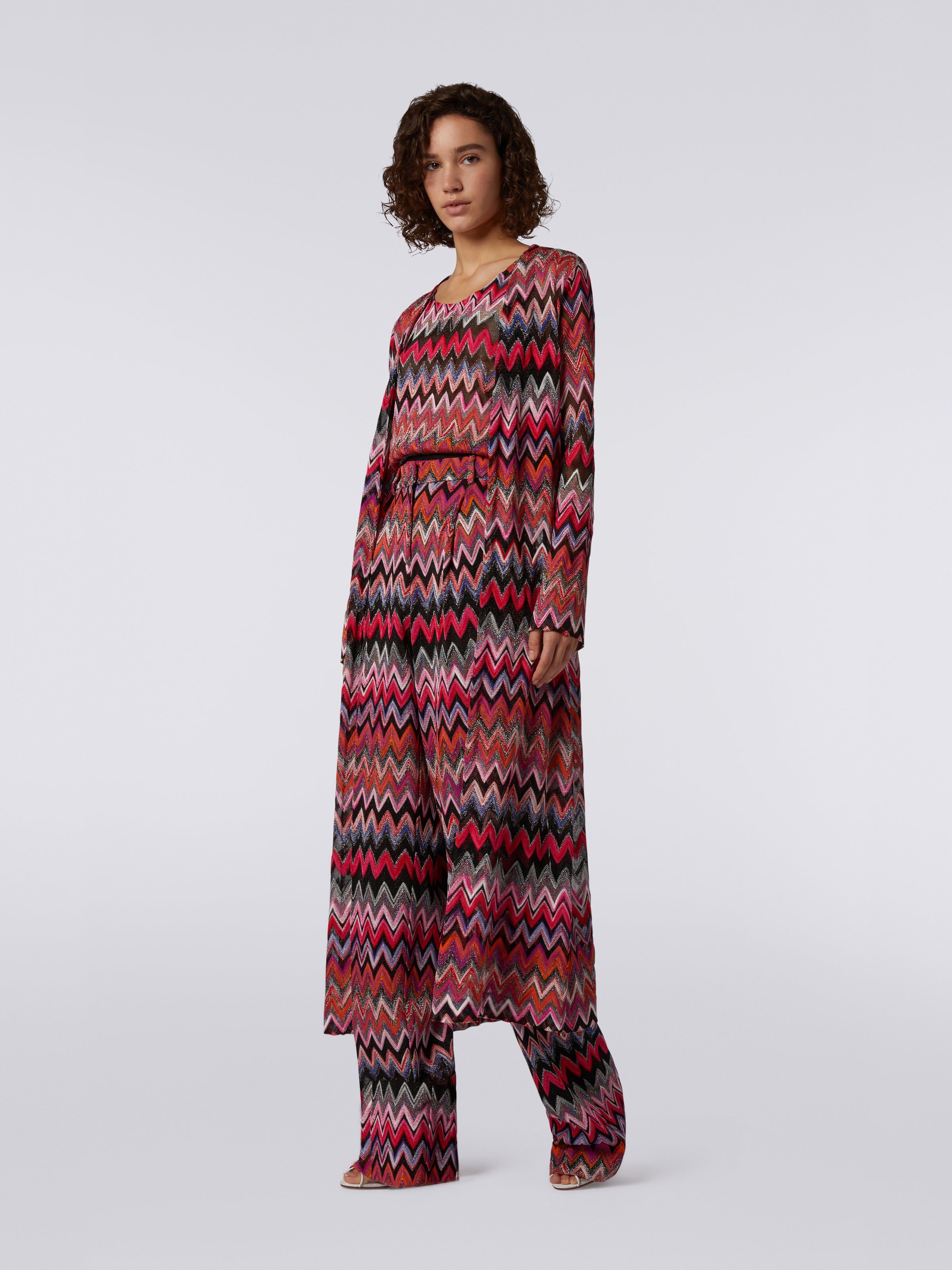 Long cardigan in lamé viscose blend, Black & Pink  - 2