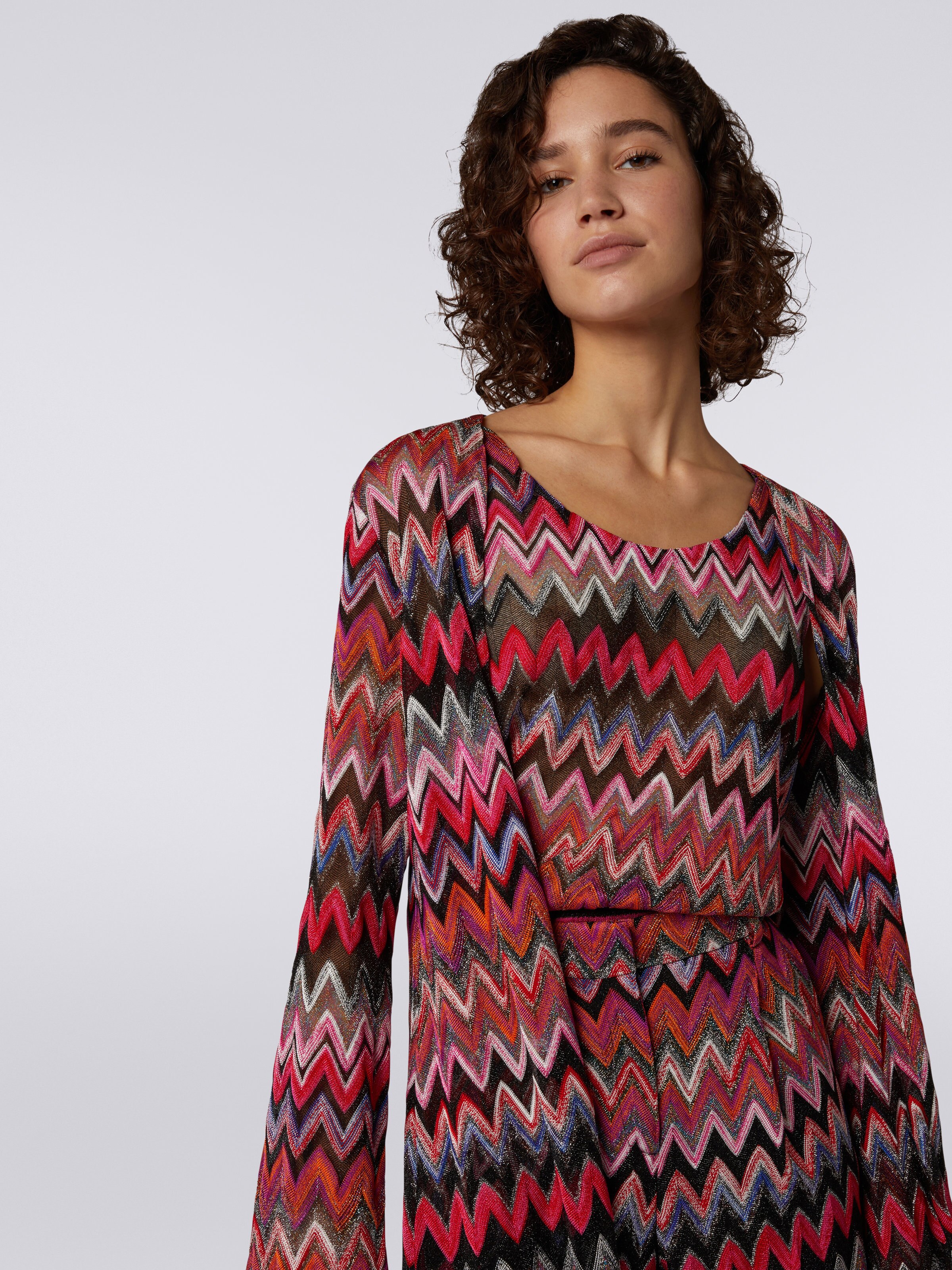 Long cardigan in lamé viscose blend, Black & Pink  - 4