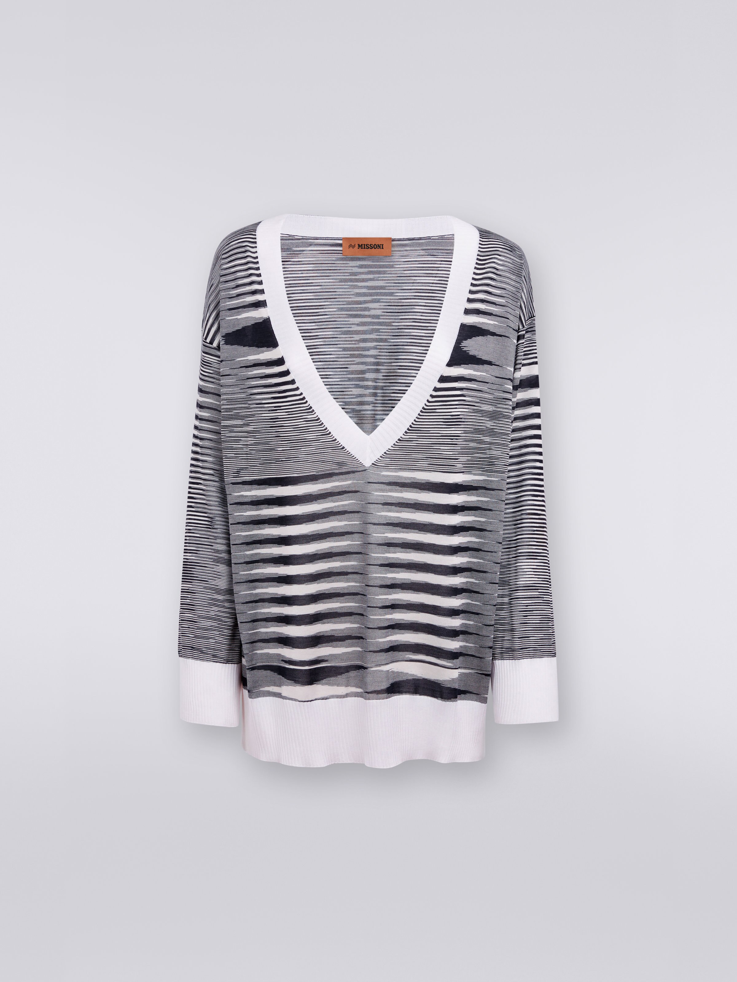 V-neck sweater in viscose blend, Black & White - 0