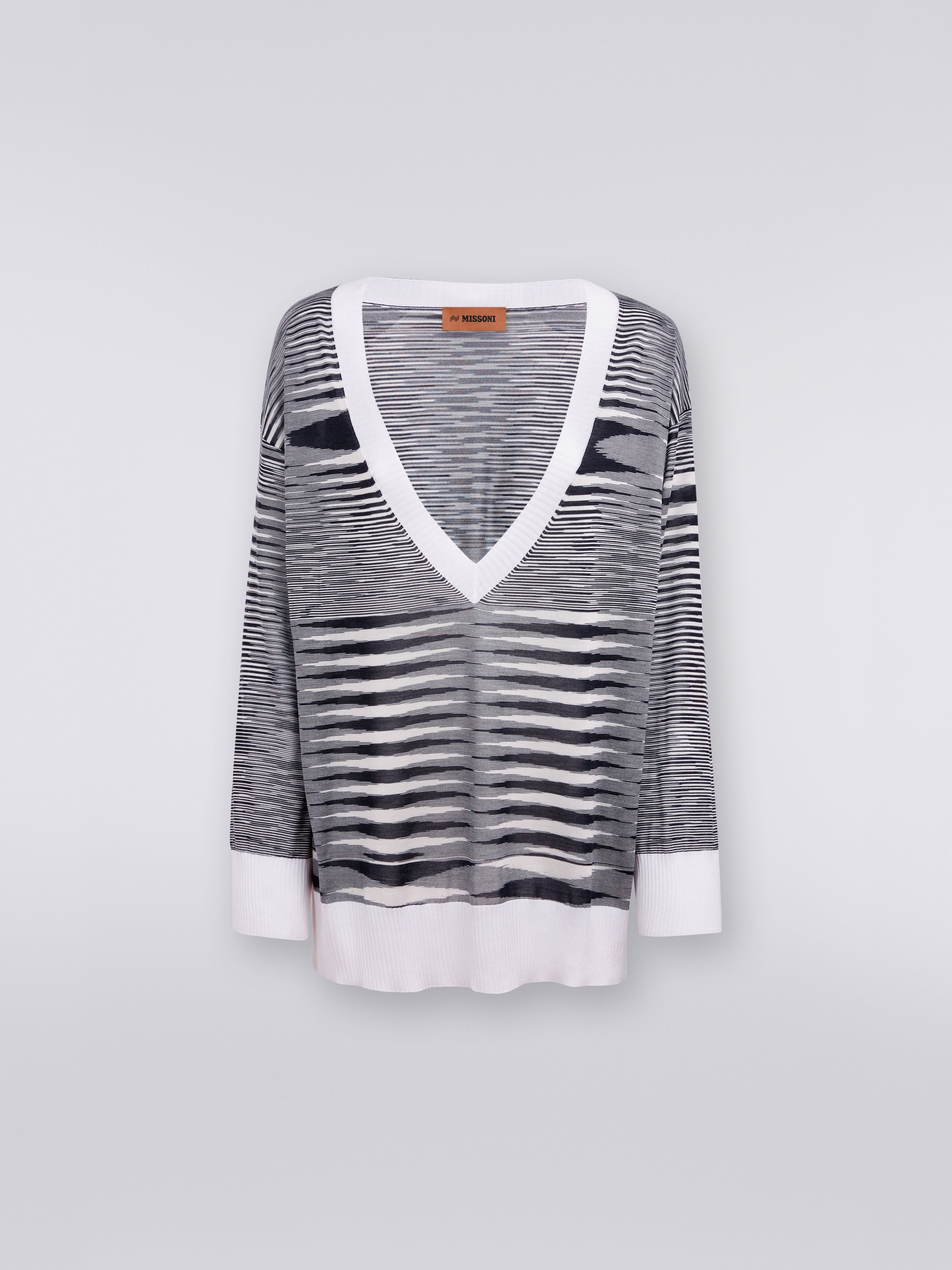 Pullover mit V-Ausschnitt aus Viskosemischgewebe, Weiß & Schwarz - 0