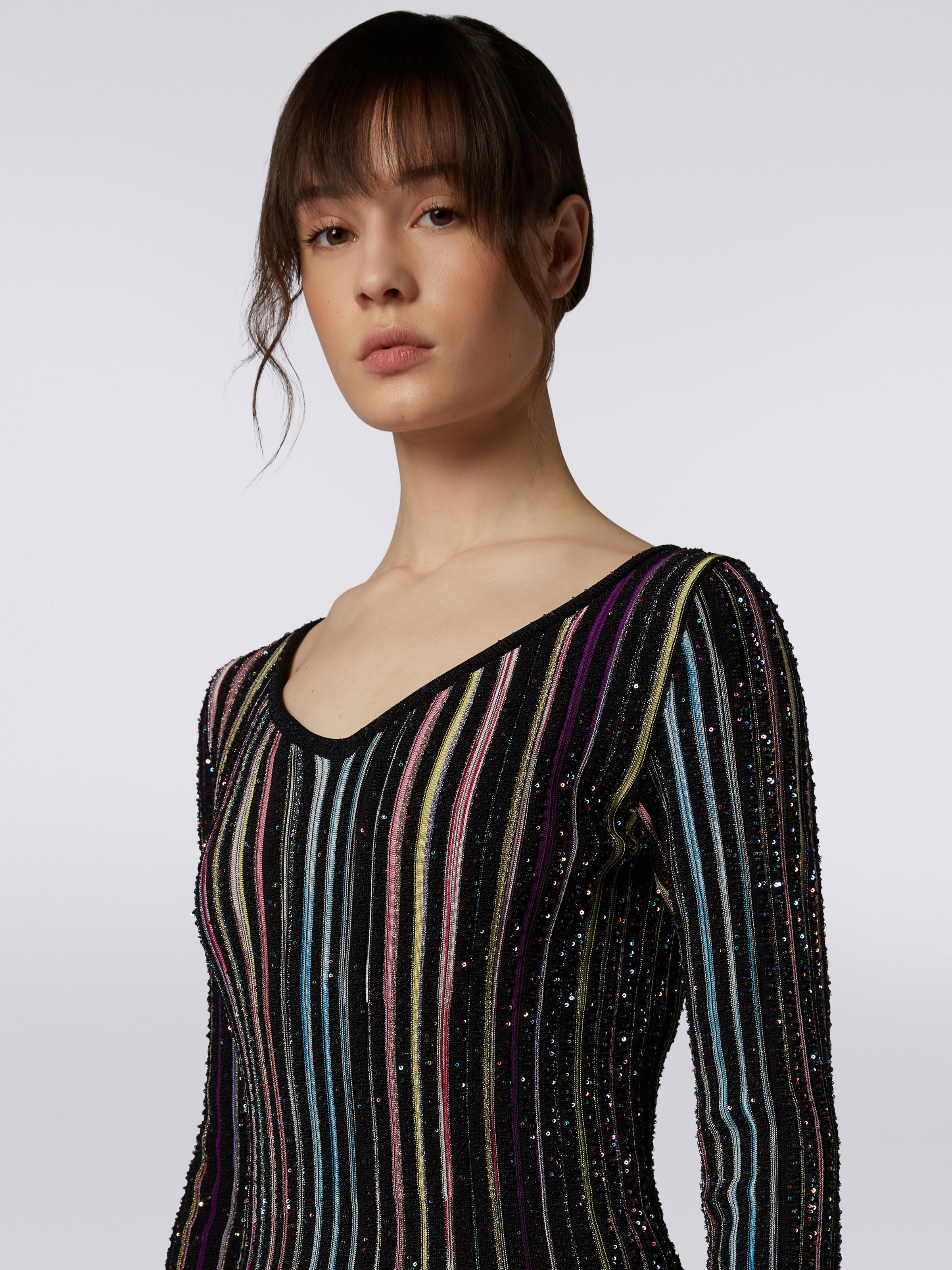 Maglia a maniche lunghe a costine con paillettes, Nero &  Multicolore - 4