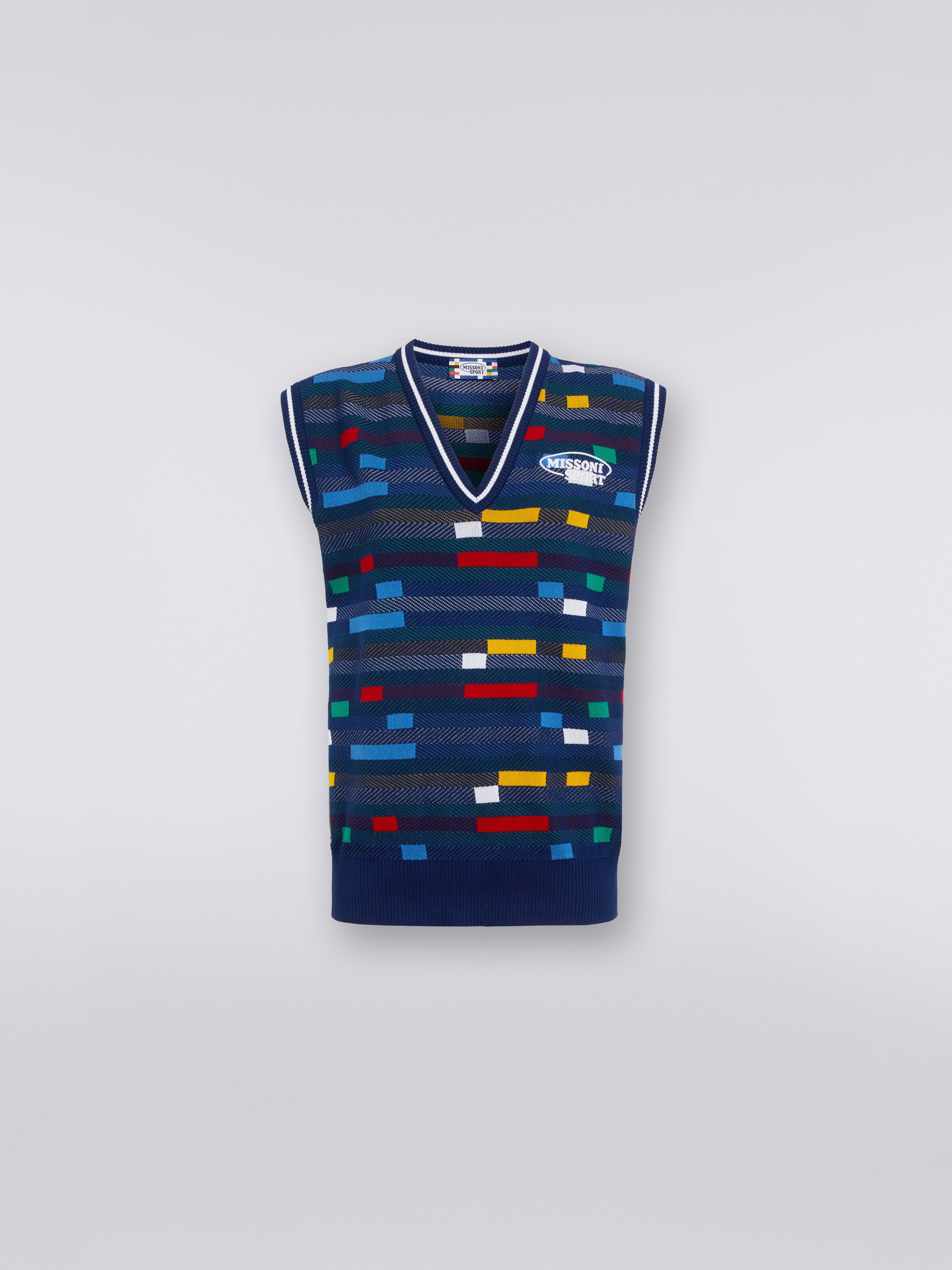 Gilet en coton avec pixel multicolore et logo, Bleu - 0