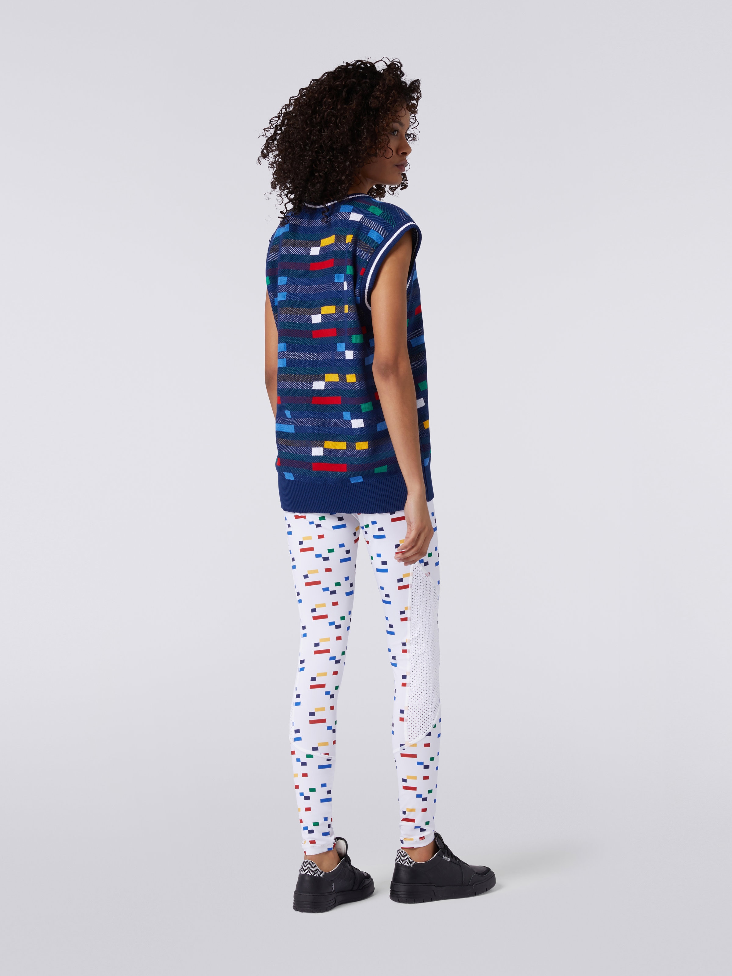 Gilet en coton avec pixel multicolore et logo, Bleu - 3