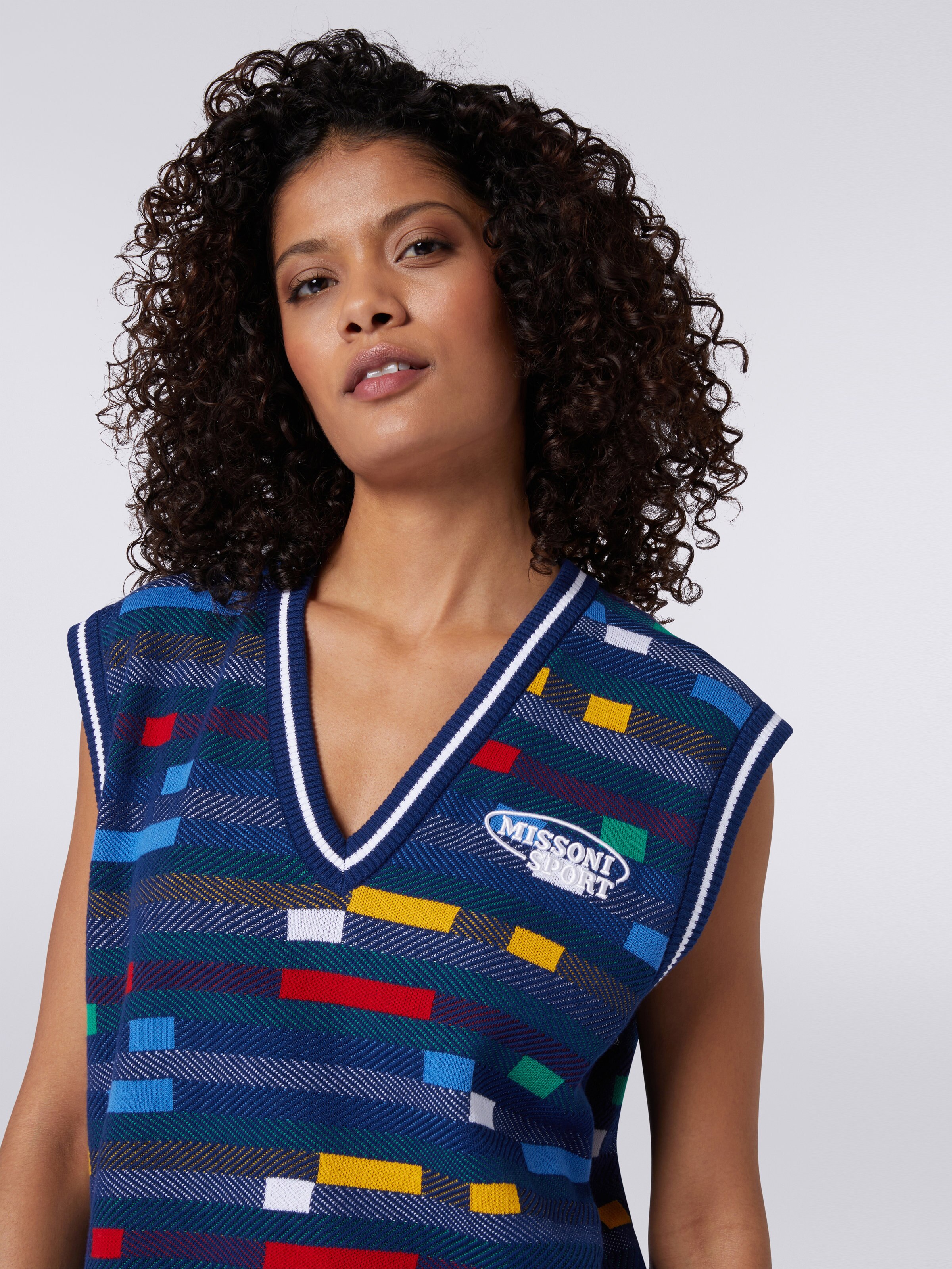 Gilet en coton avec pixel multicolore et logo, Bleu - 4