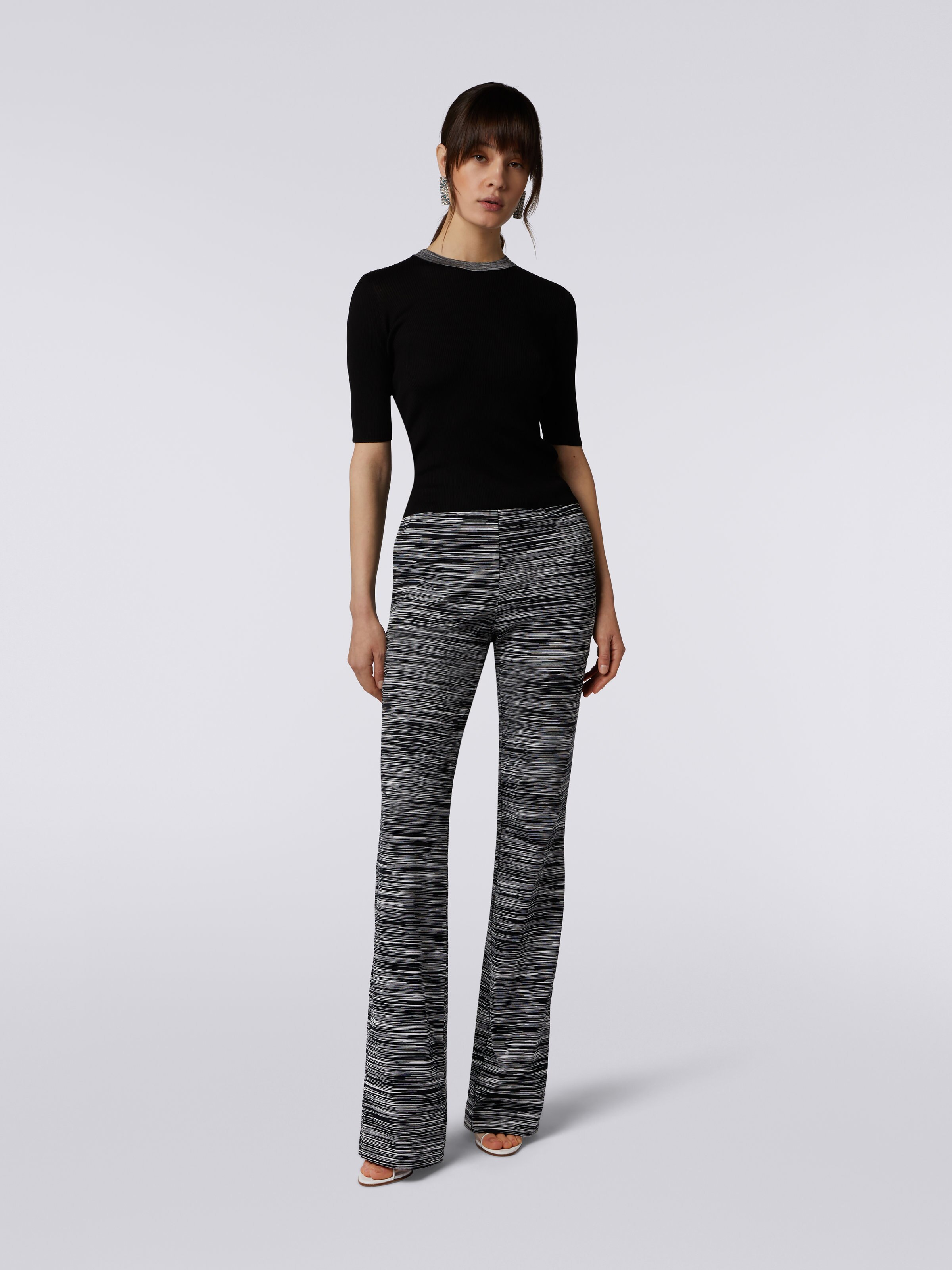Short-sleeved crew-neck sweater in slubbed trim silk, Black    - 1
