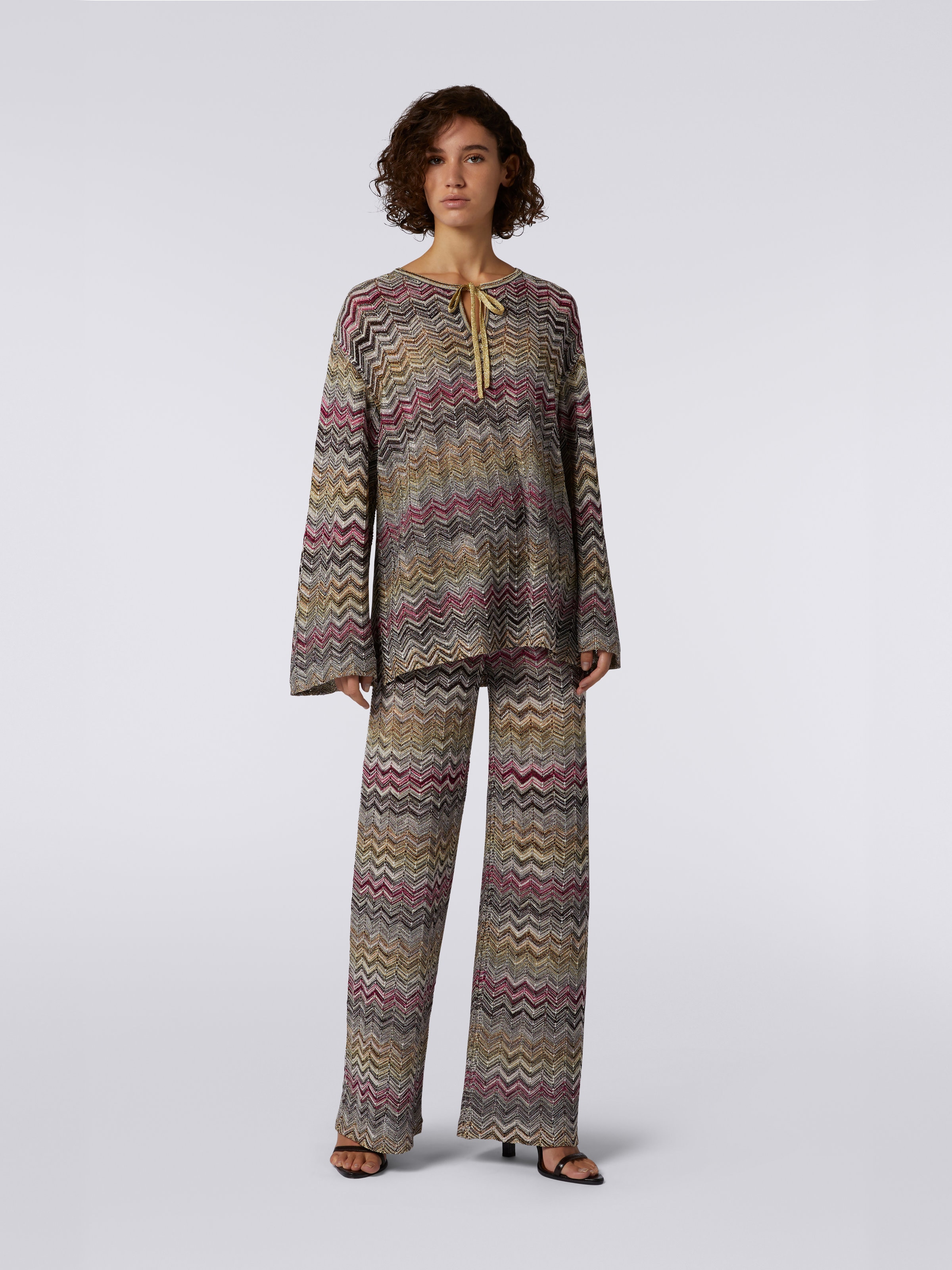Blouse à manches longues en maille chevron, Multicolore  - 1