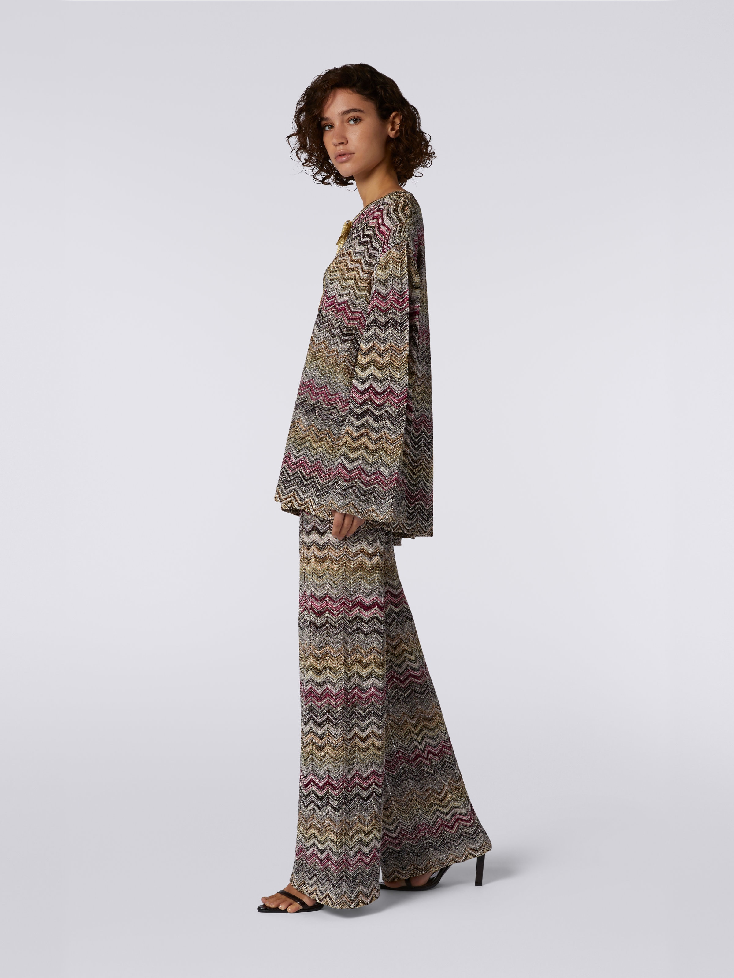 Blouse à manches longues en maille chevron, Multicolore  - 2