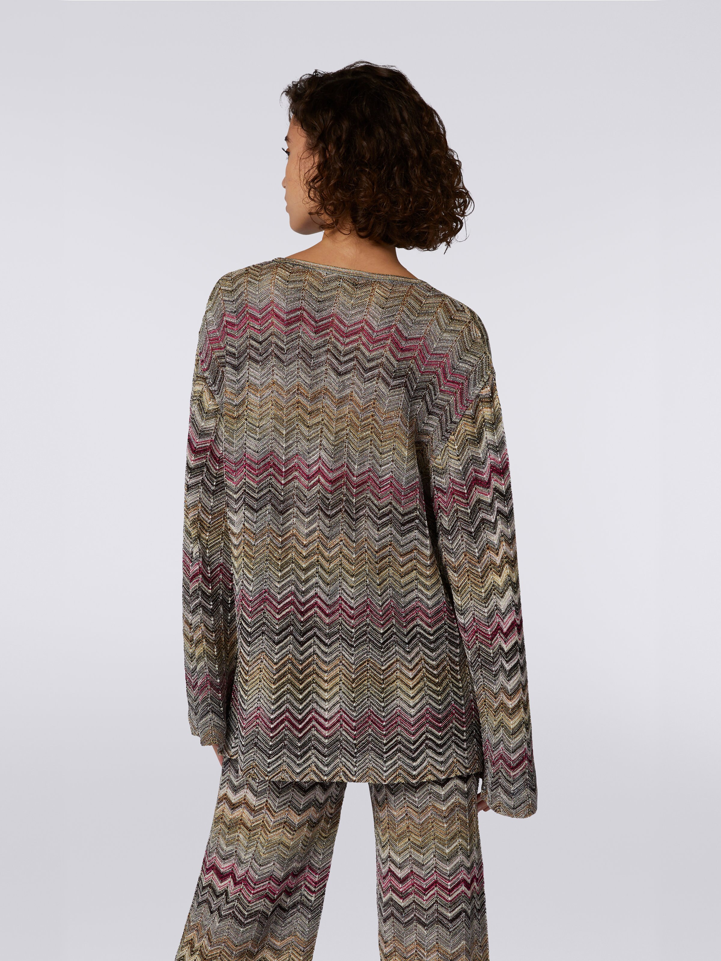 Blouse à manches longues en maille chevron, Multicolore  - 3