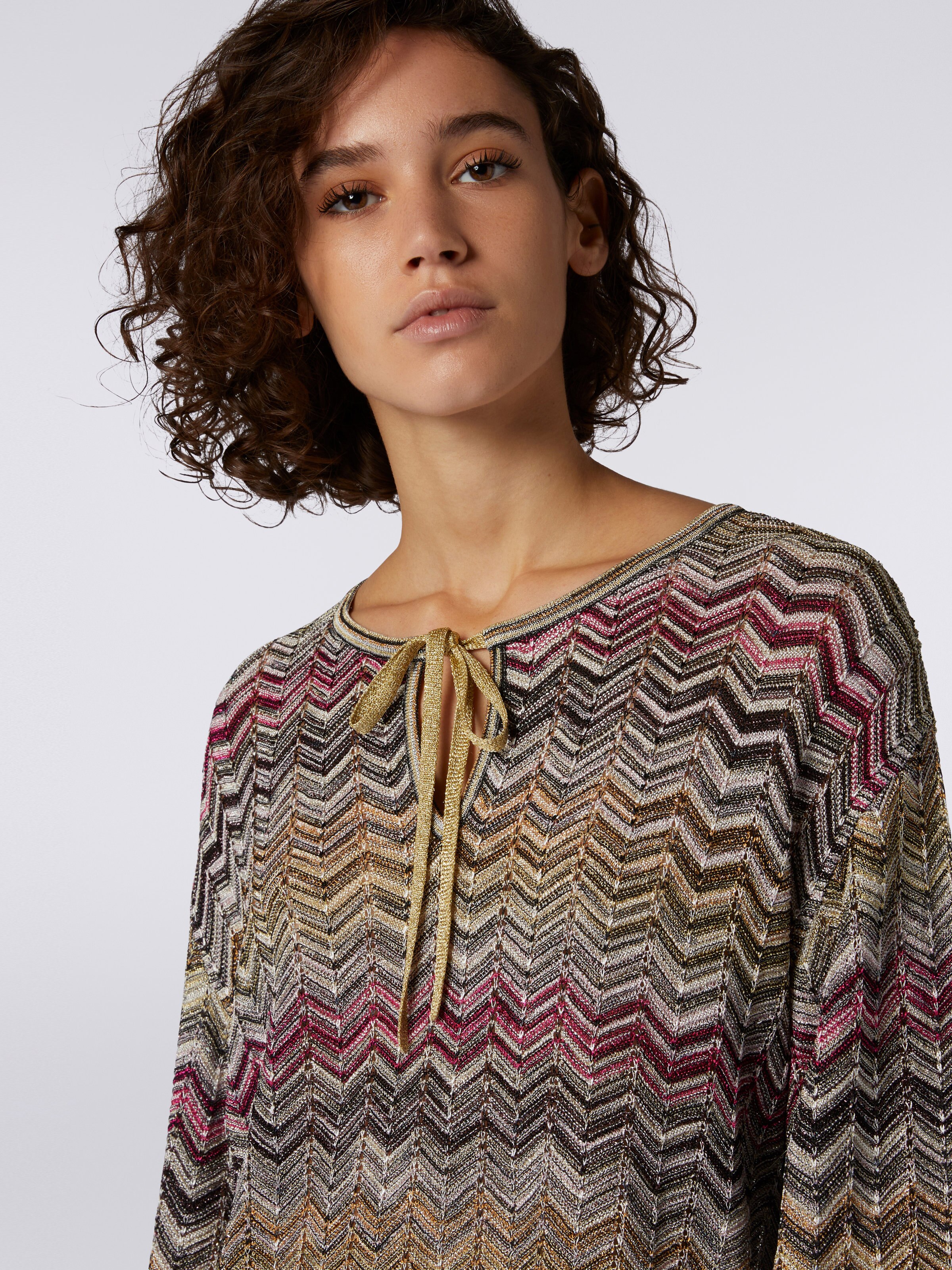 Blouse à manches longues en maille chevron, Multicolore  - 4