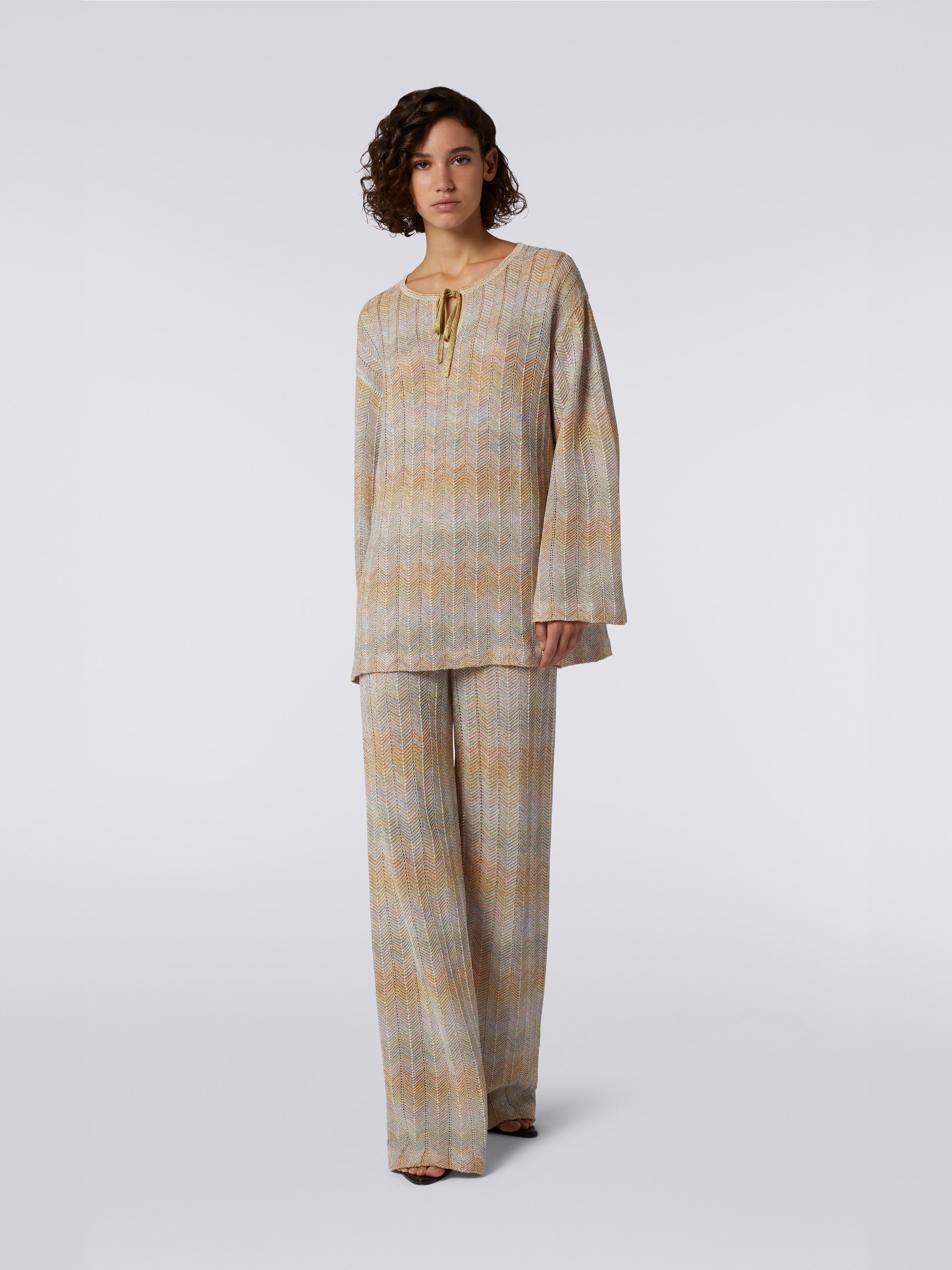 Langärmelige Bluse aus Strick mit Chevronmuster, Mehrfarbig  - 1