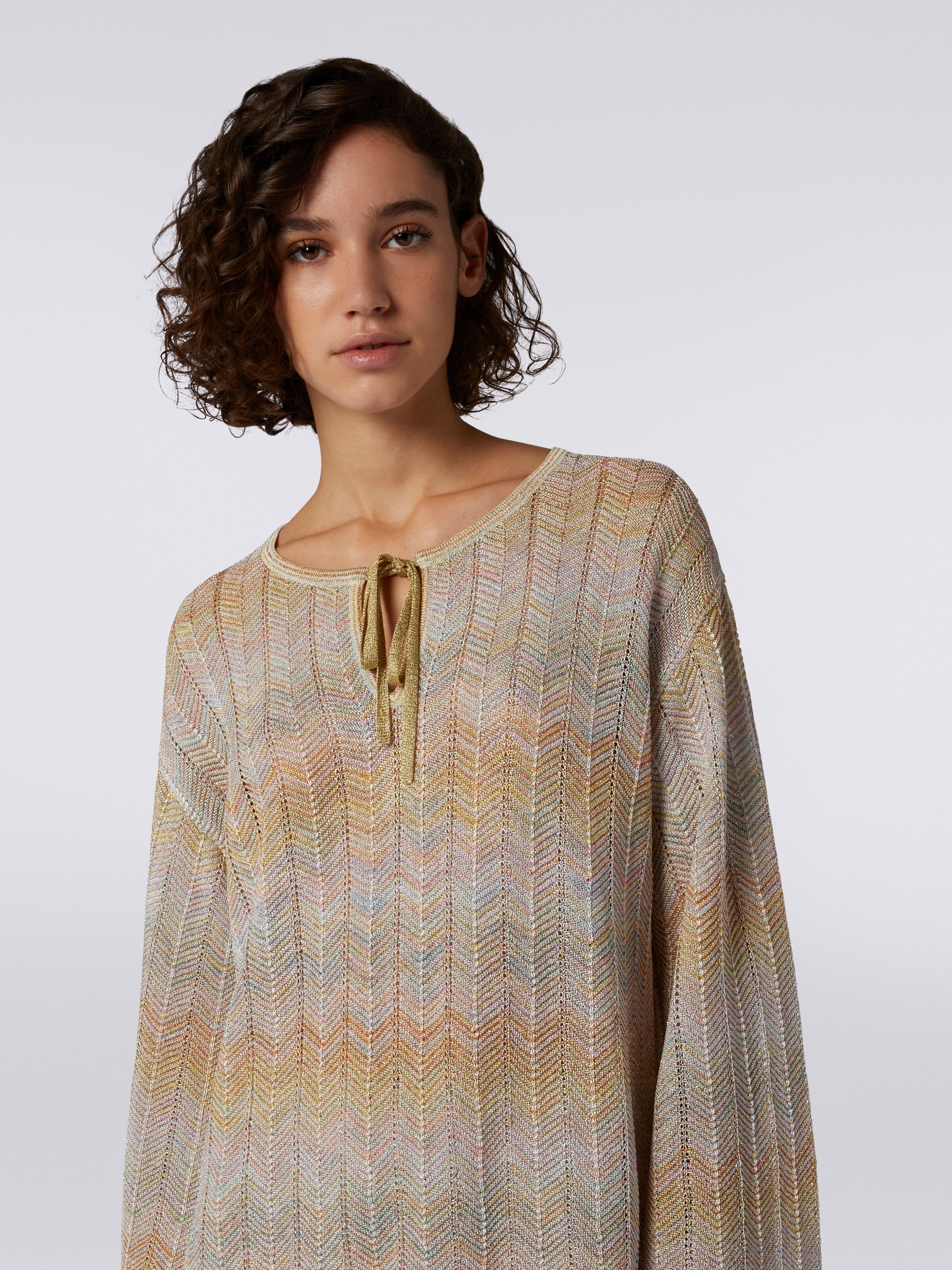 Langärmelige Bluse aus Strick mit Chevronmuster, Mehrfarbig  - 4