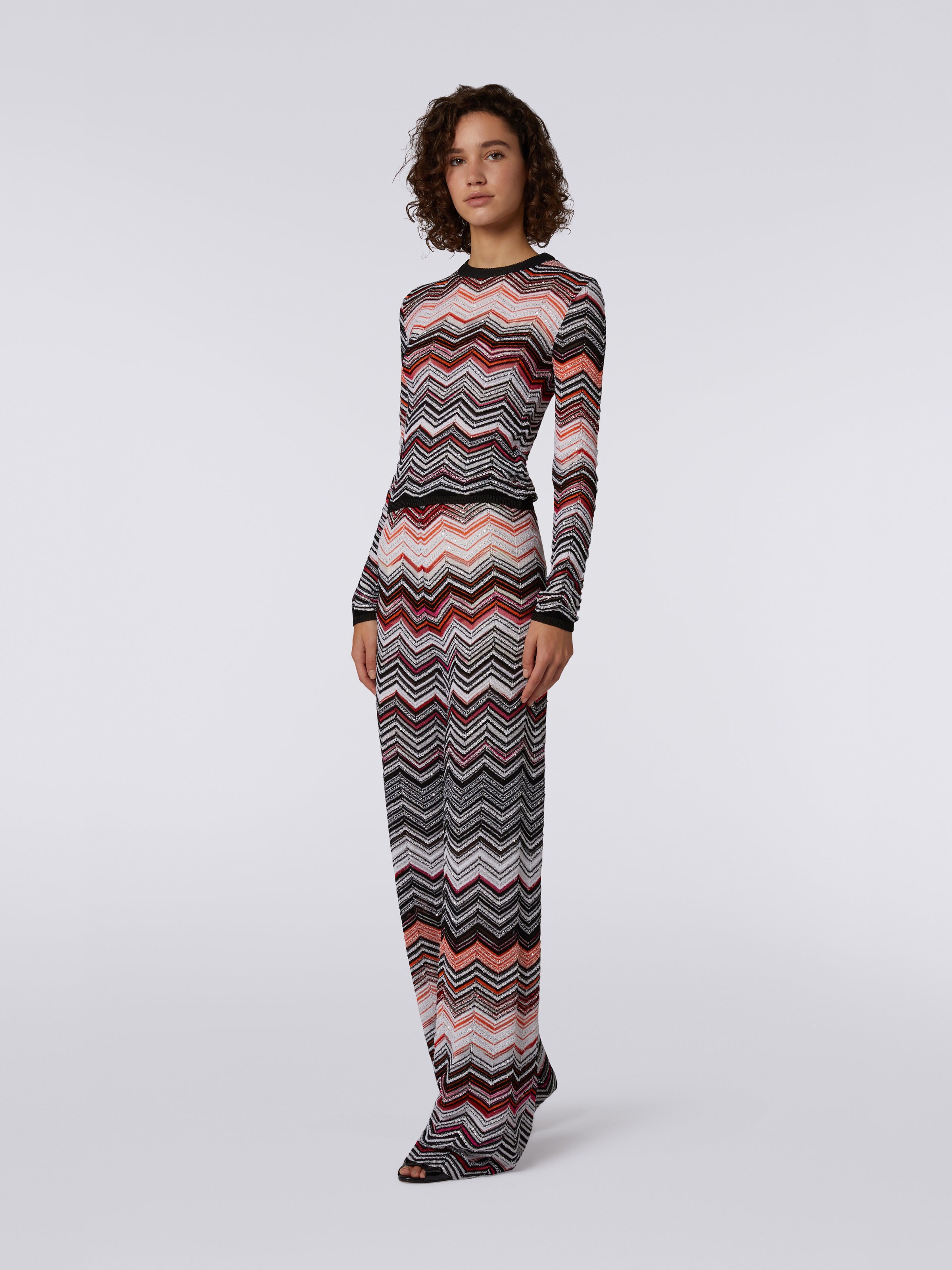 Viscose chevron crew-neck jumper with sequins, Black, Pink & White  - 2