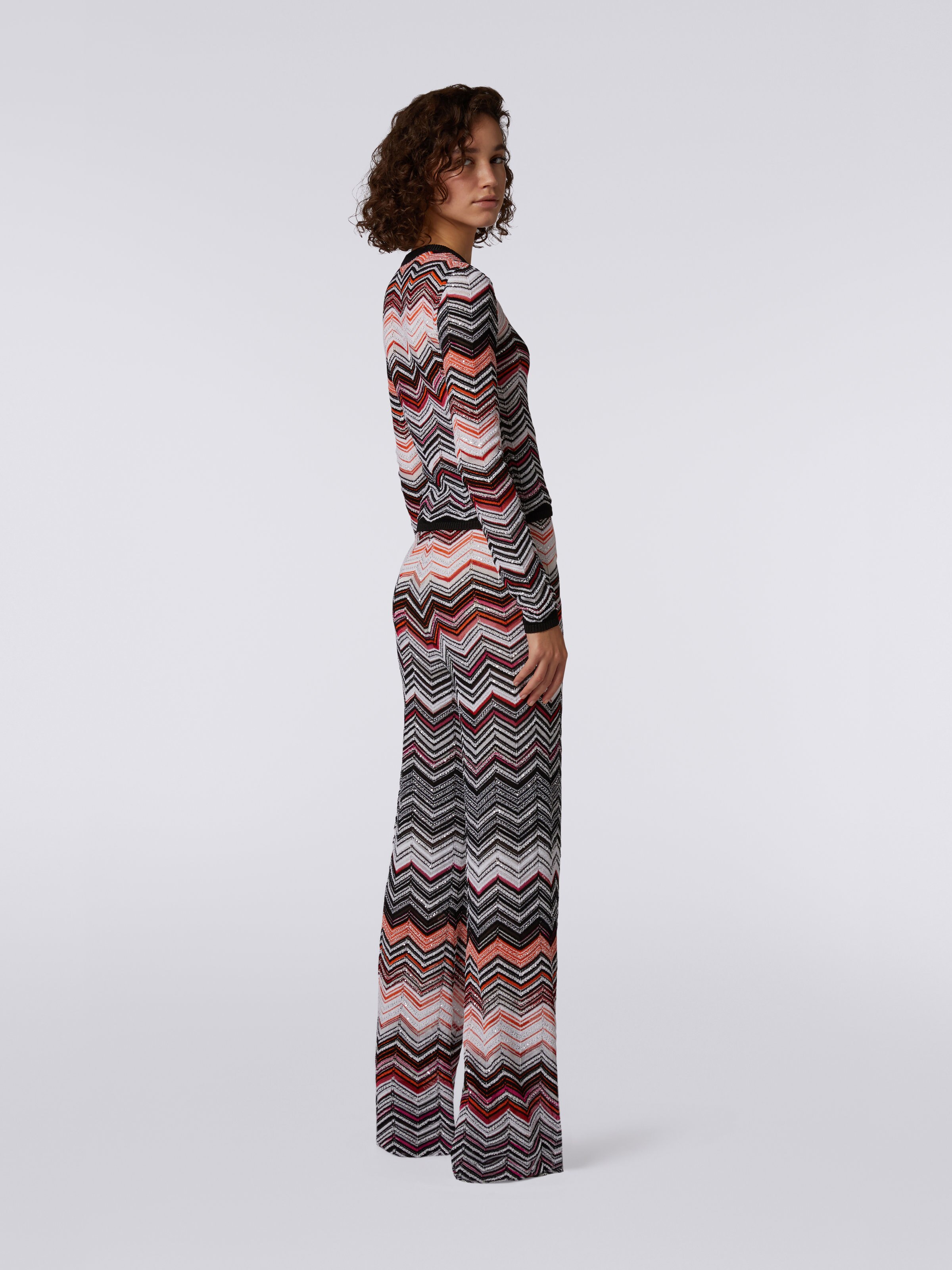 Viscose chevron crew-neck jumper with sequins, Black, Pink & White  - 3