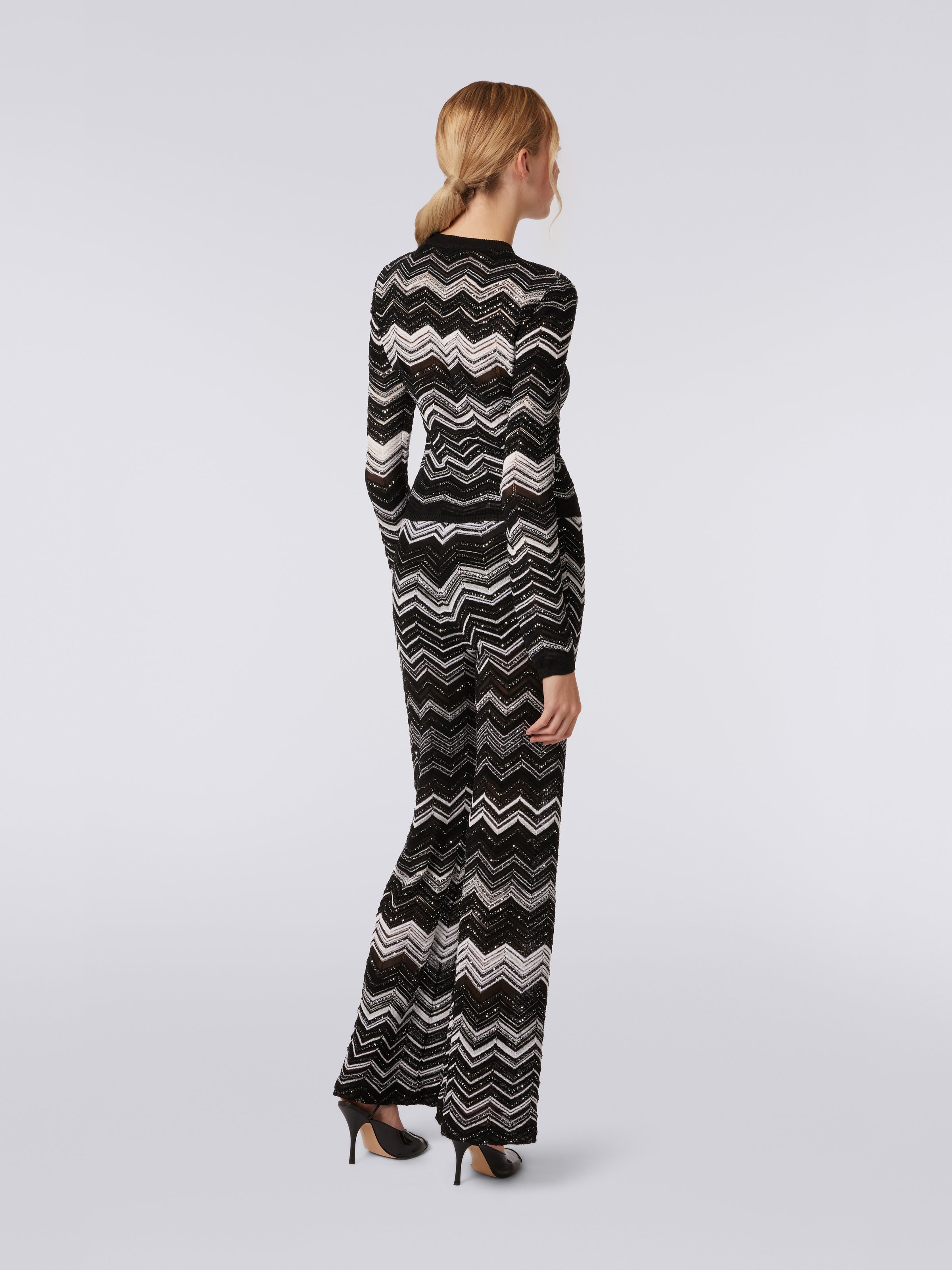 Viscose chevron crew-neck jumper with sequins, Black & White - 3